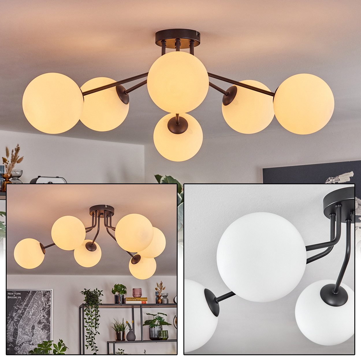 hofstein Deckenleuchte Deckenlampe aus Metall/Glas in günstig online kaufen