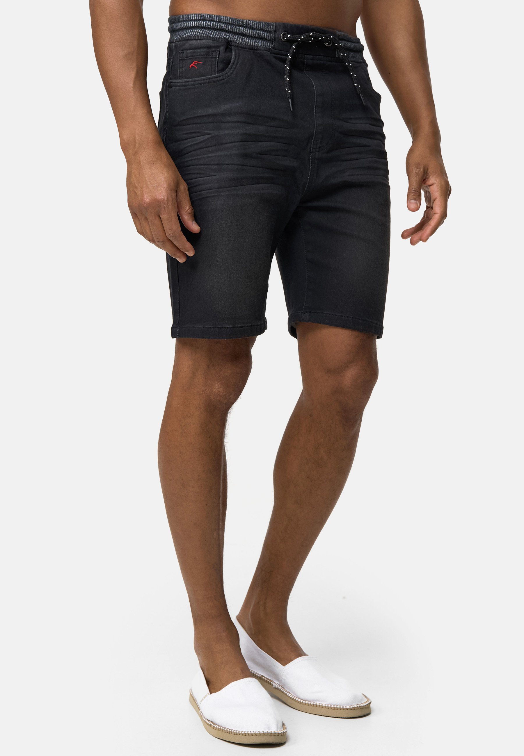 Indicode Jeansshorts Herren Ettore Jeans Shorts Herrenshorts mit 5 Taschen und elastischem Bund mit Kordelzug