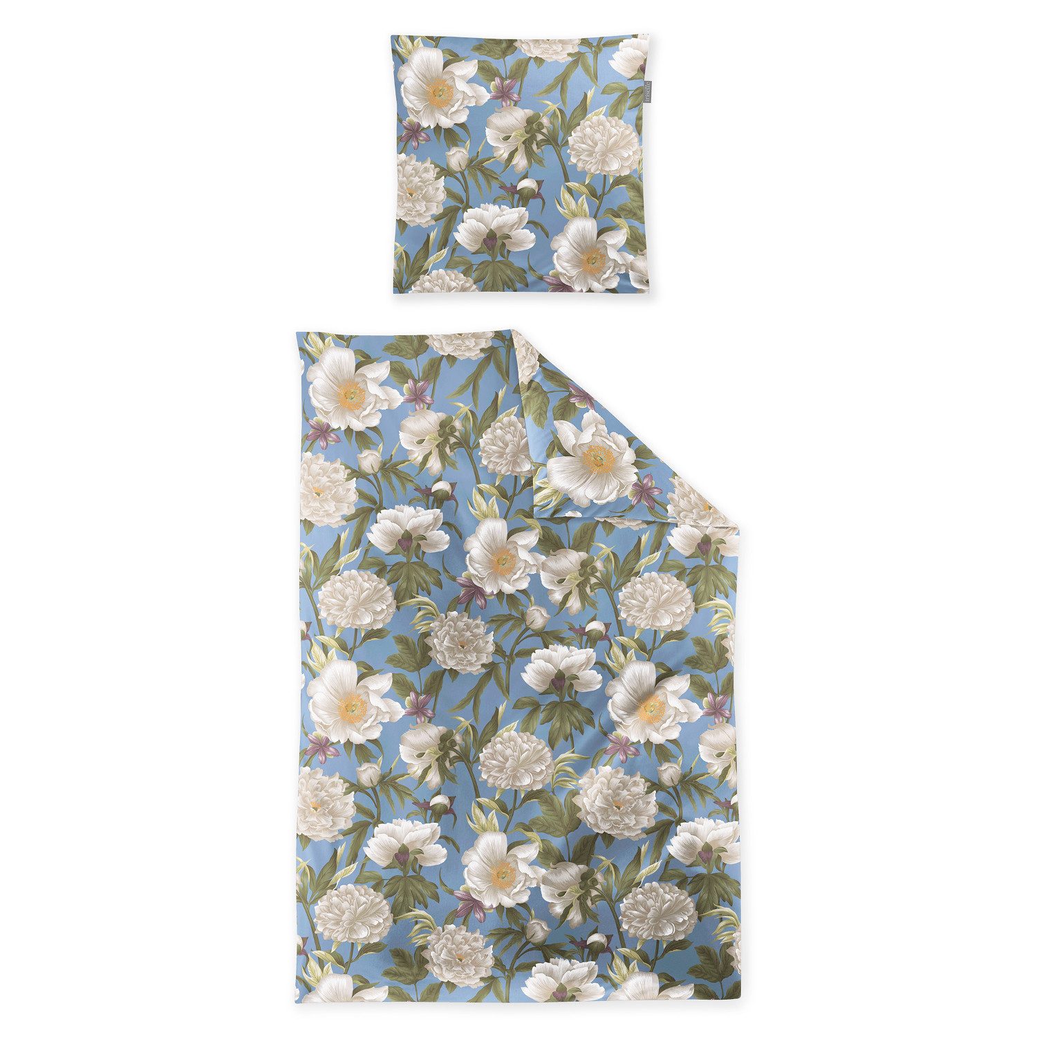 Irisette Bettwäsche Irisette Mako Satin Bettwäsche Wave 8777-20 Blumen blau weiß 135x200, Mako Satin, 2 teilig, Verdeckter Qualitäts-Reißverschluss
