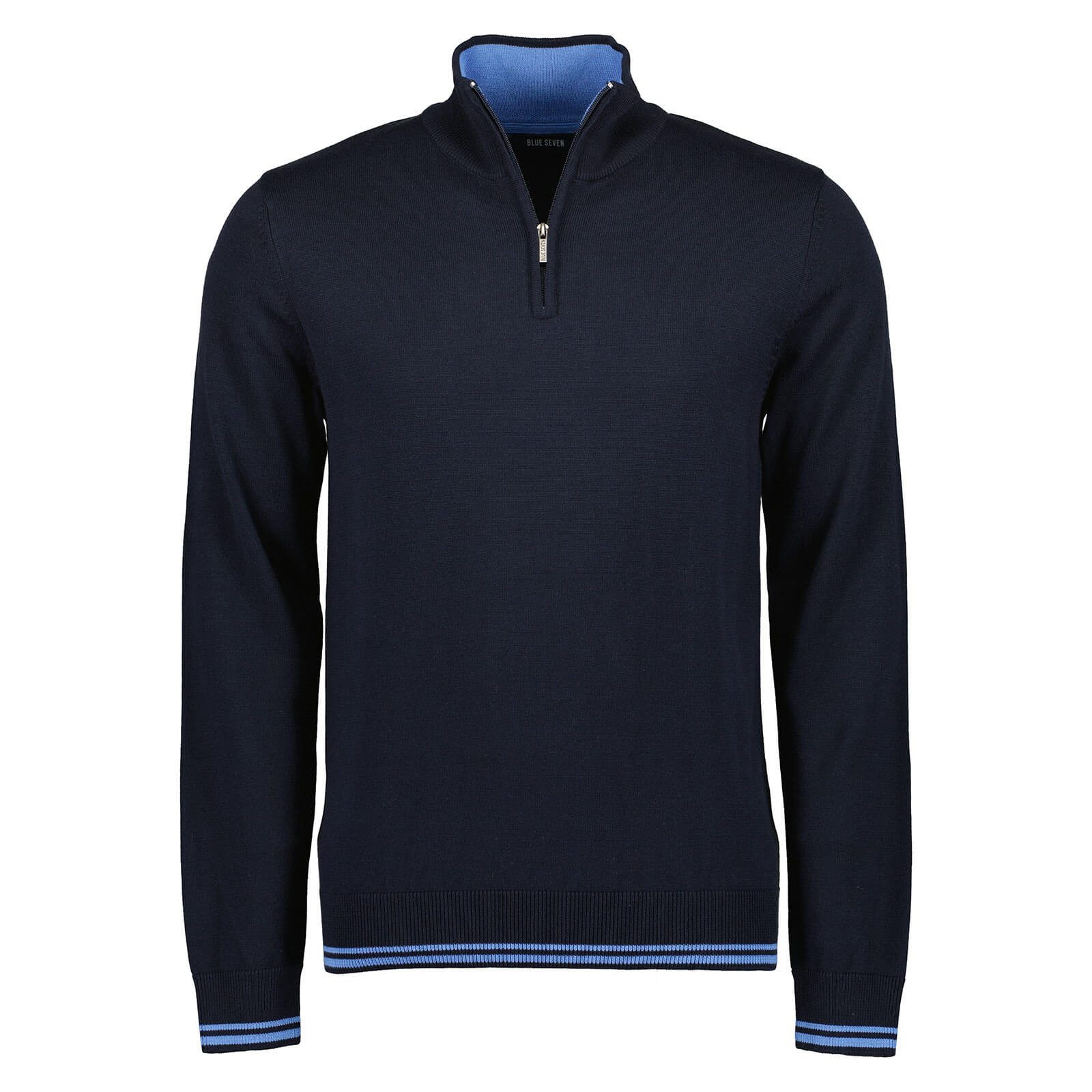 Blue Seven Troyer Herren Pullover 376536 - Strickpullover mit Reißverschluss-Stehkragen Kontrastfarbene Kragen-Innenseite, Bündchen-Streifendetails
