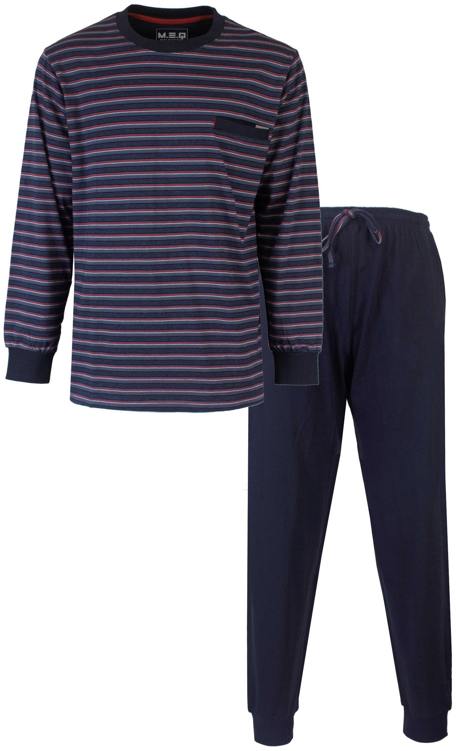 Schlafanzug Herren Pyjama lang mit Bündchen