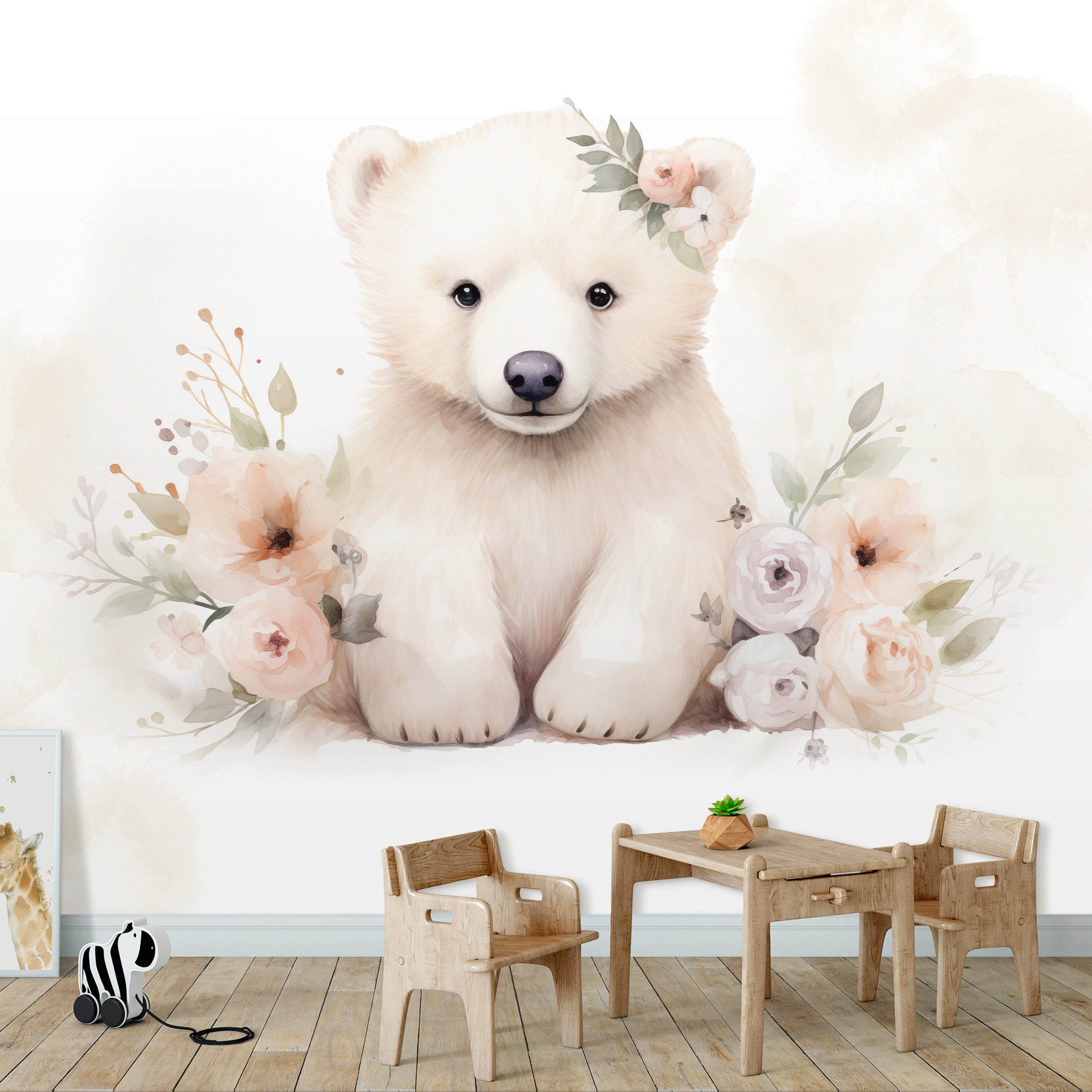 Wallarena Fototapete Kinderzimmer Mädchen Tiere Bär Blumen Vlies Tapete Wan günstig online kaufen