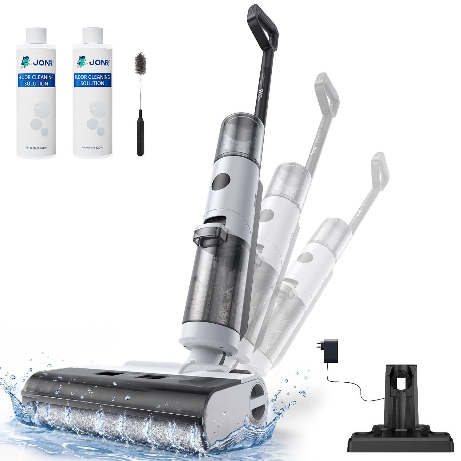 JONR Nass-Trocken-Akkusauger ED12 kabellos - 3-in-1 Wischsauger mit smarter Selbstreinigung, 200,00 W, Anti-Haarverwicklung, 200W Leistungsstarker Akku-Saugwischer für Hartböden & Tierhaare, 6mm ultranahe Kantenreinigung, 850ml großer Wassertank