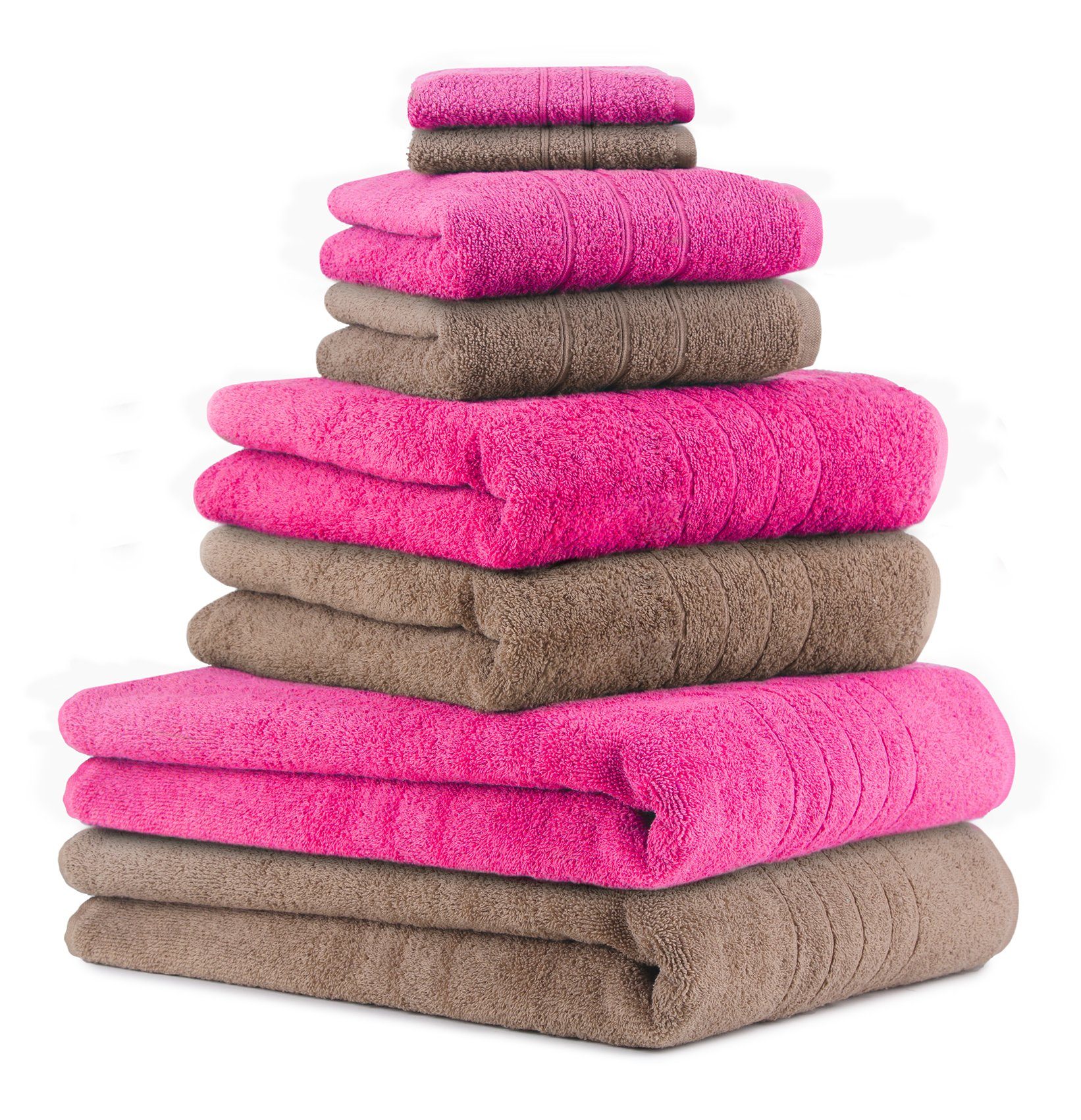 Betz Handtuch Set 8-TLG. Handtuch-Set Deluxe 100% Baumwolle 2 Badetücher 2 Duschtücher 2 Handtücher 2 Seiftücher Farbe Mokka und Fuchsia, 100% Baumwolle, (8-tlg)