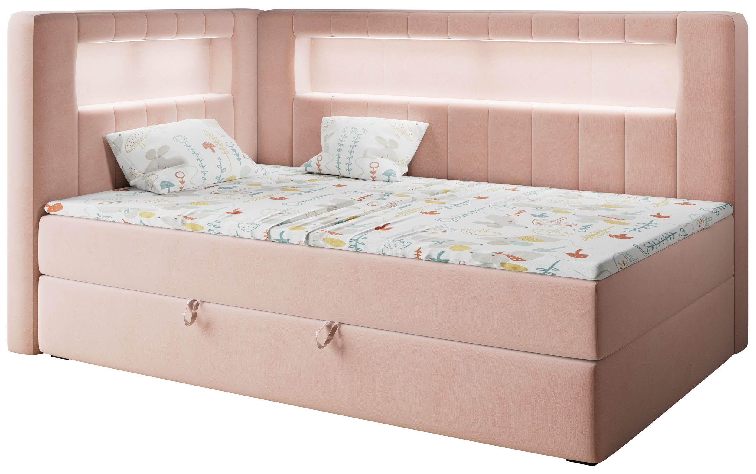 MKS MÖBEL Kinderbett GOLD JUNIOR 3 (Set, Packung, T30-Schaum, Einzelbett mit Matratze, für Kinderzimmer), Kinderbett mit Led, Jugendbett, Polsterbett