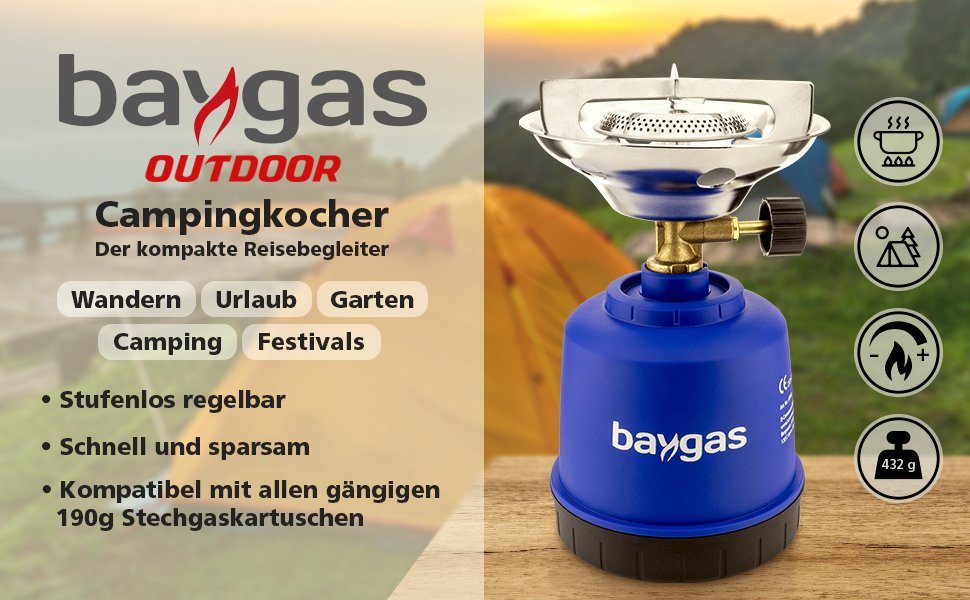 baygas Gaskocher Baygas Campingkocher,Kunststoffkörper Gasherd–Kochfeld Blau,1- Flammig