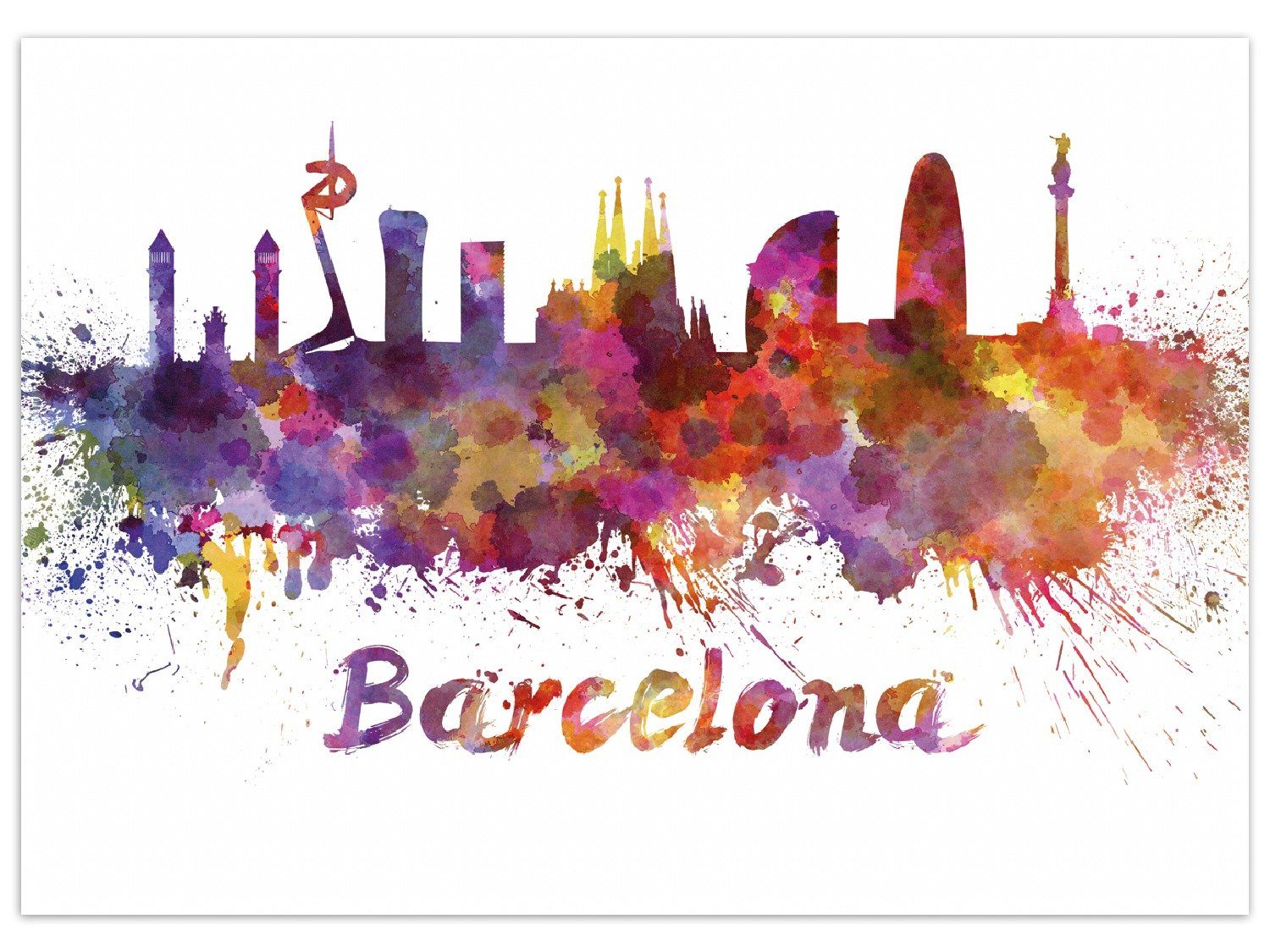 Wallario Teppich Städte als Aquarell - Skyline von Barcelona, rechteckig, rutschfest