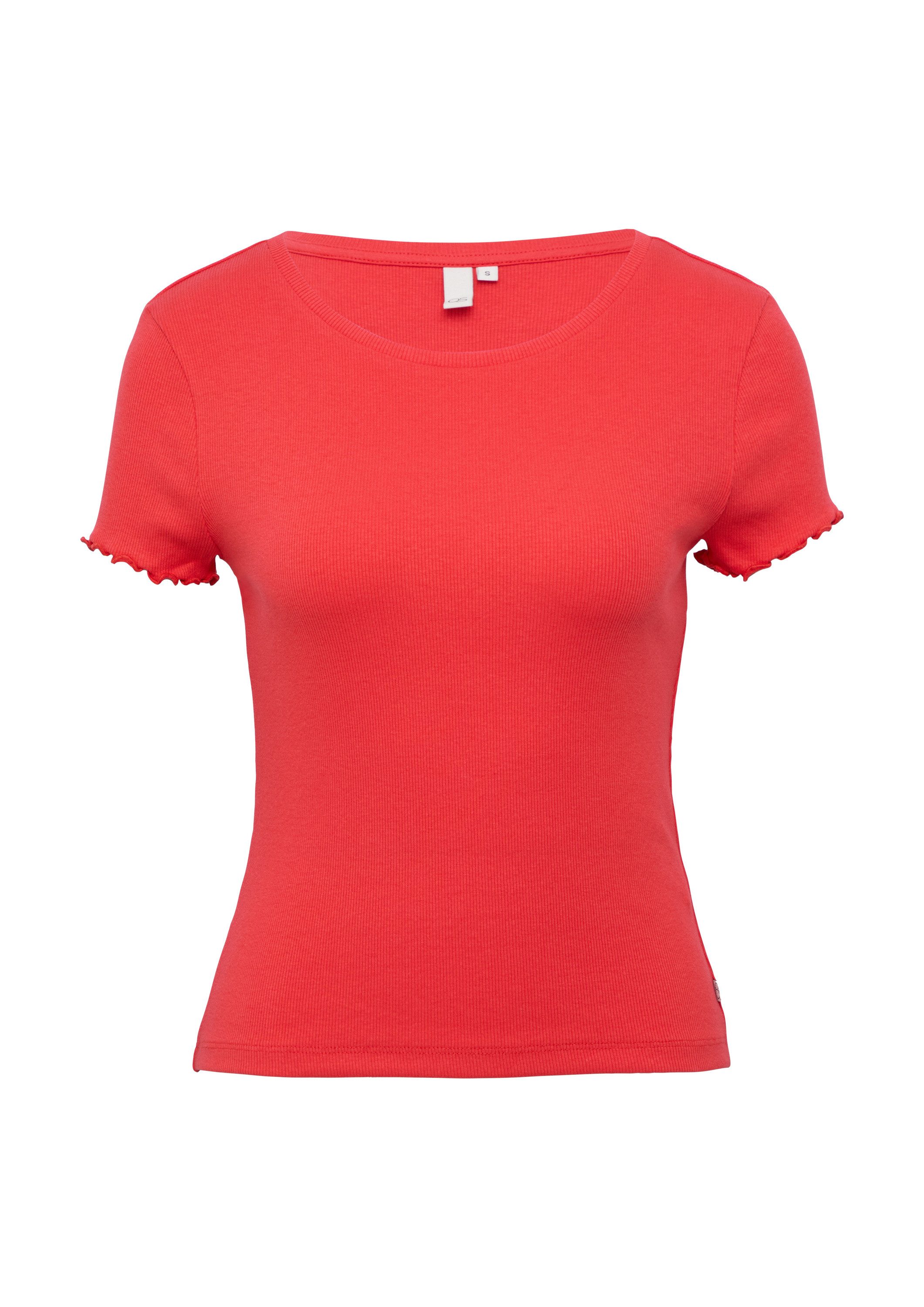 QS Kurzarmshirt T-Shirt Verkürztes Rippshirt mit Rundhalsausschnitt