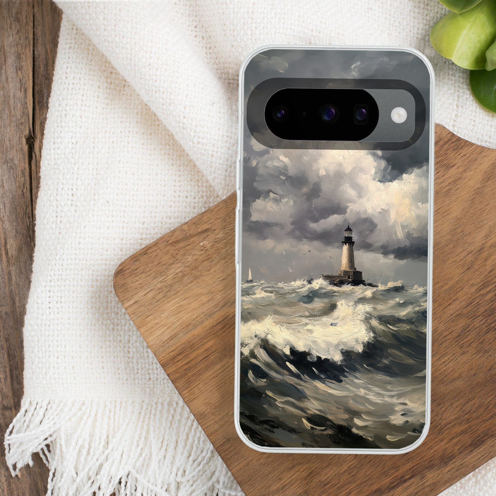 MuchoWow Handyhülle für Google Pixel 10 Pro Leuchtturm - Wellen - Sturm, Handy Case, Silikon, Bumper Case Dünn