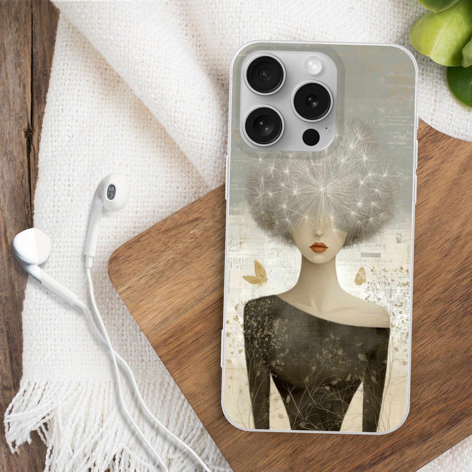 MuchoWow Handyhülle für Apple iPhone 16 Pro Fluff - Frau - Beige, Smartphone-Bumper, Print, Handy Schutzhülle Dünn