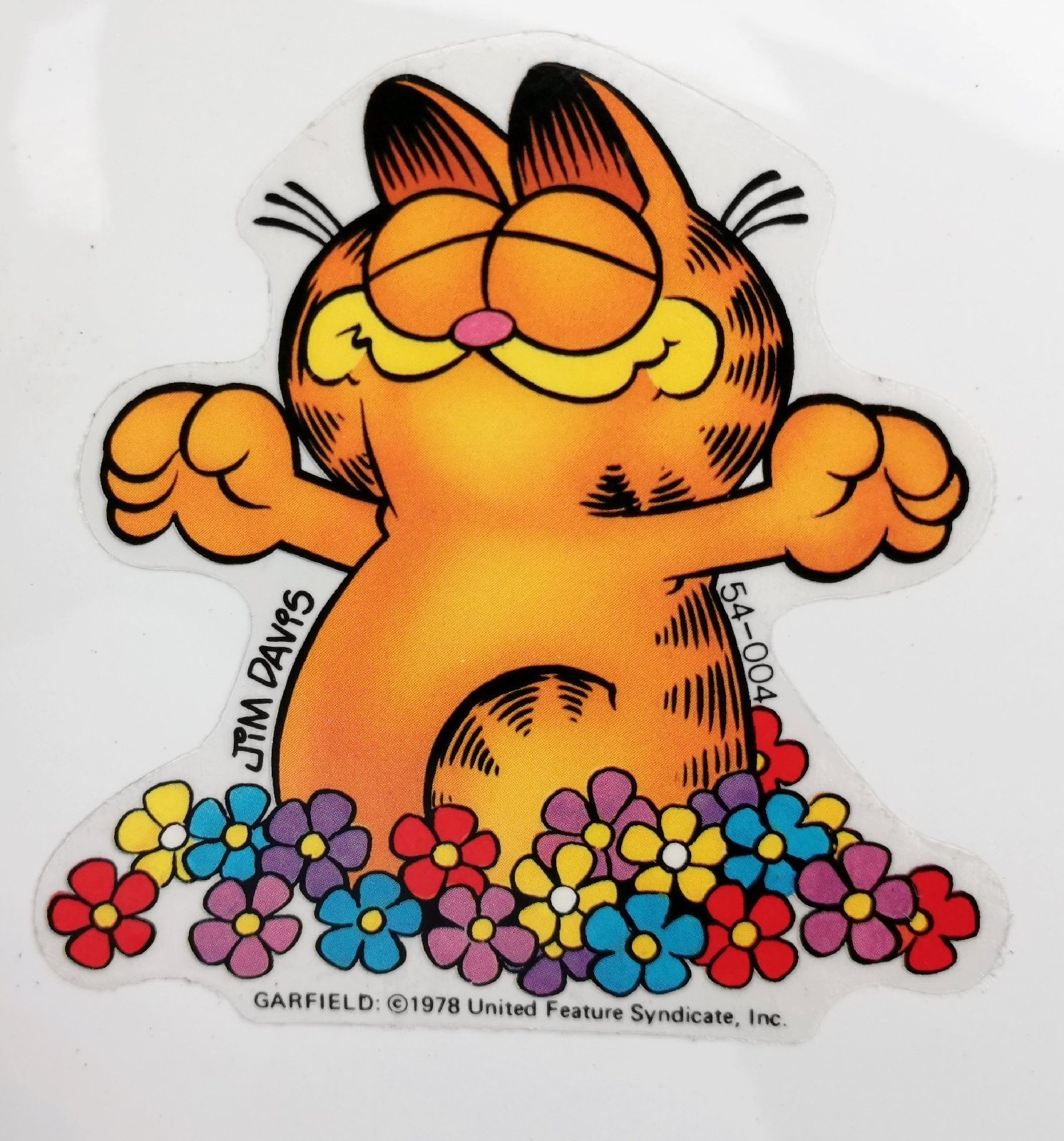 Disney Fenstersticker Durchsichtiger orig. 1978er Garfield Blumen Flower Glück Sticker 8 cm