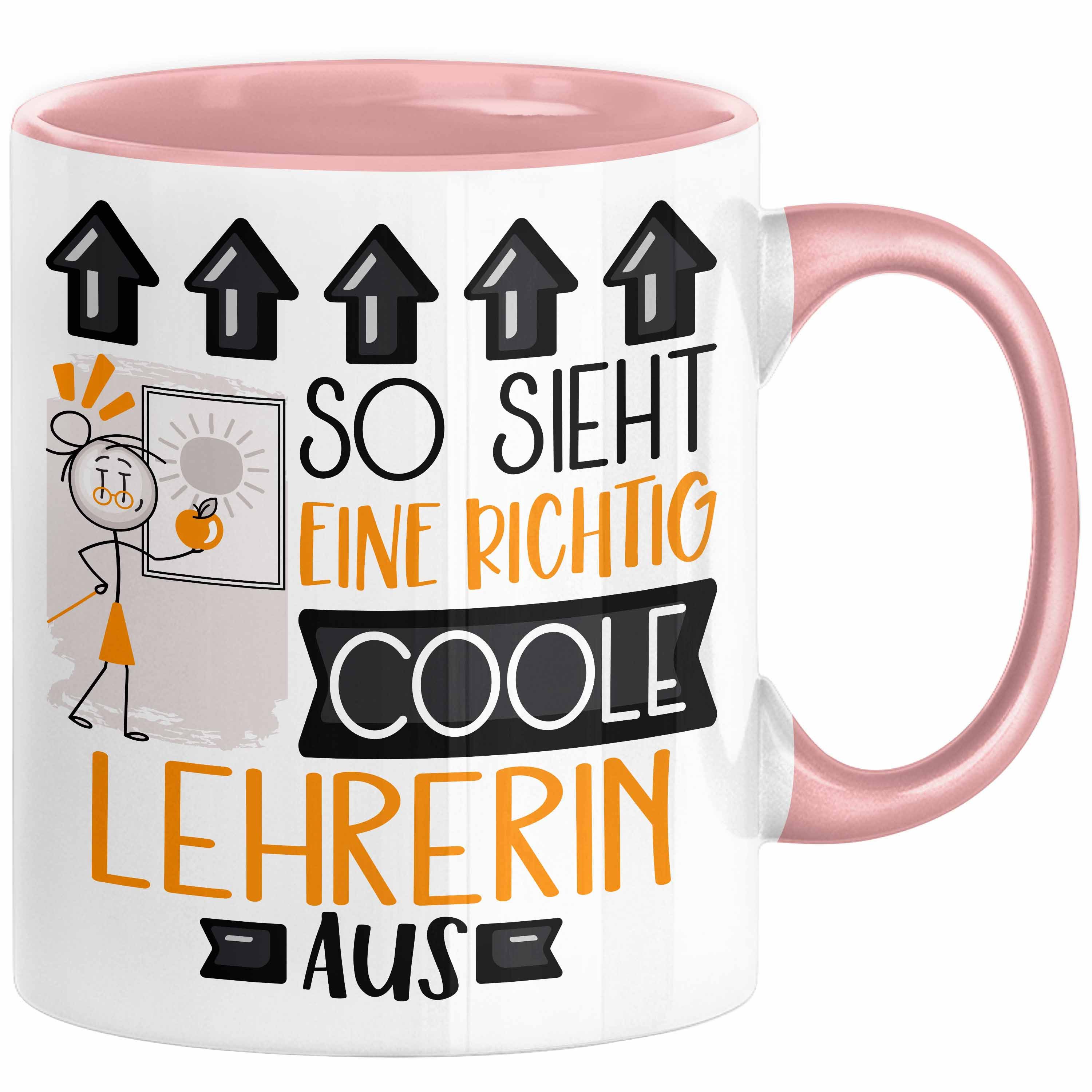 Coole Lehrerin Tasse Mit Spruch – Weiß-Rosa Keramikbecher 330ml | Beidseitig Bedruckt & Spülmaschinenfest