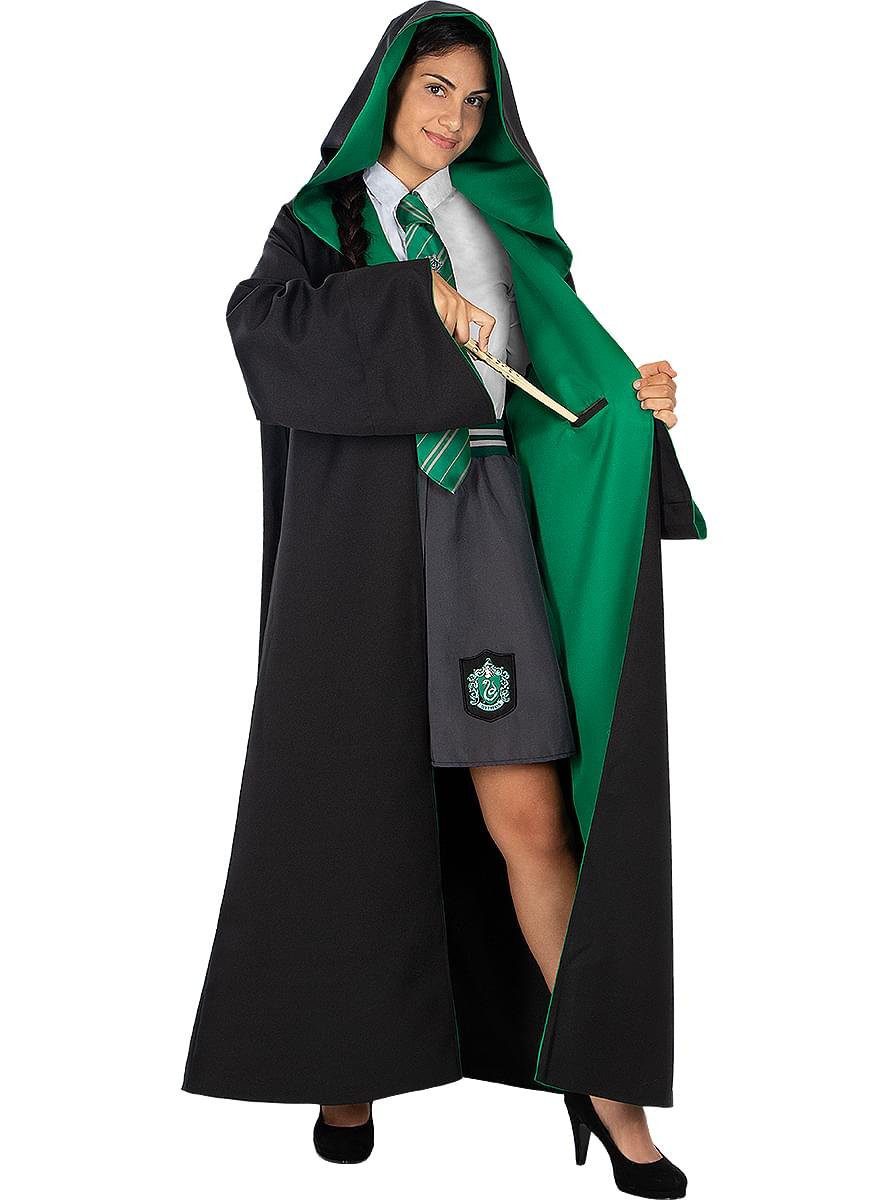 Funidelia Zauberer-Kostüm Harry Potter – Slytherin Umhang Deluxe, Hochwertiges Cape für Zauberschüler des Hauses Slytherin