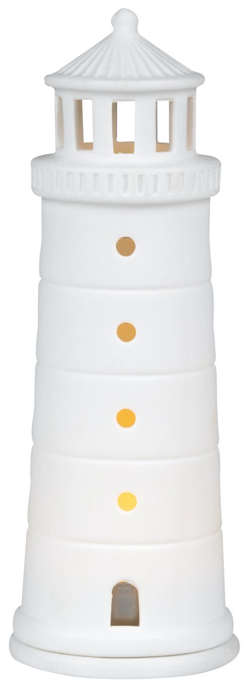Räder Design Teelichthalter LIVING Meer Leuchtturm H16cm Worte als Porzellan weiß