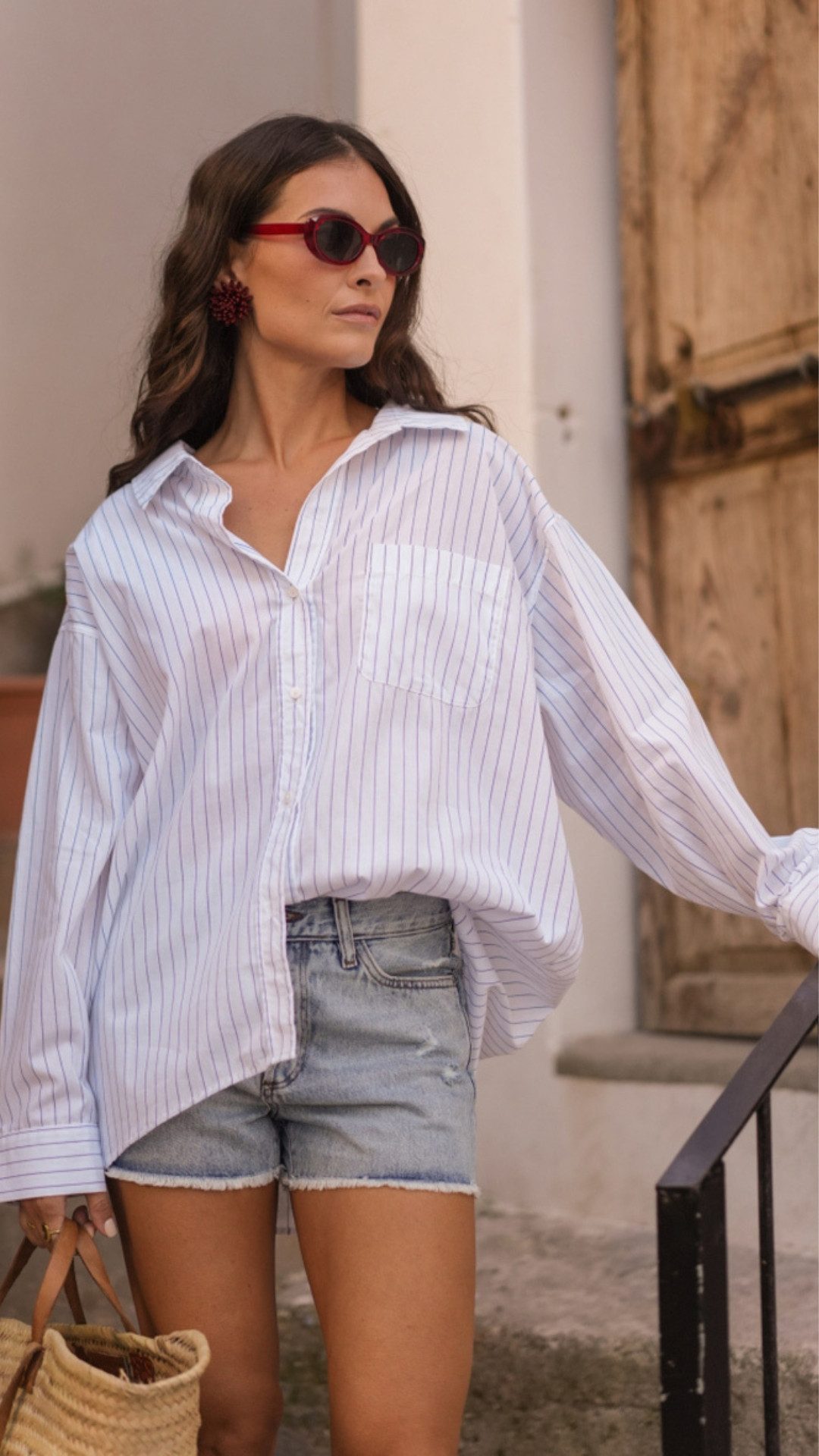 Charis Moda Hemdbluse Bluse Streifen Oversize Baumwollhemd