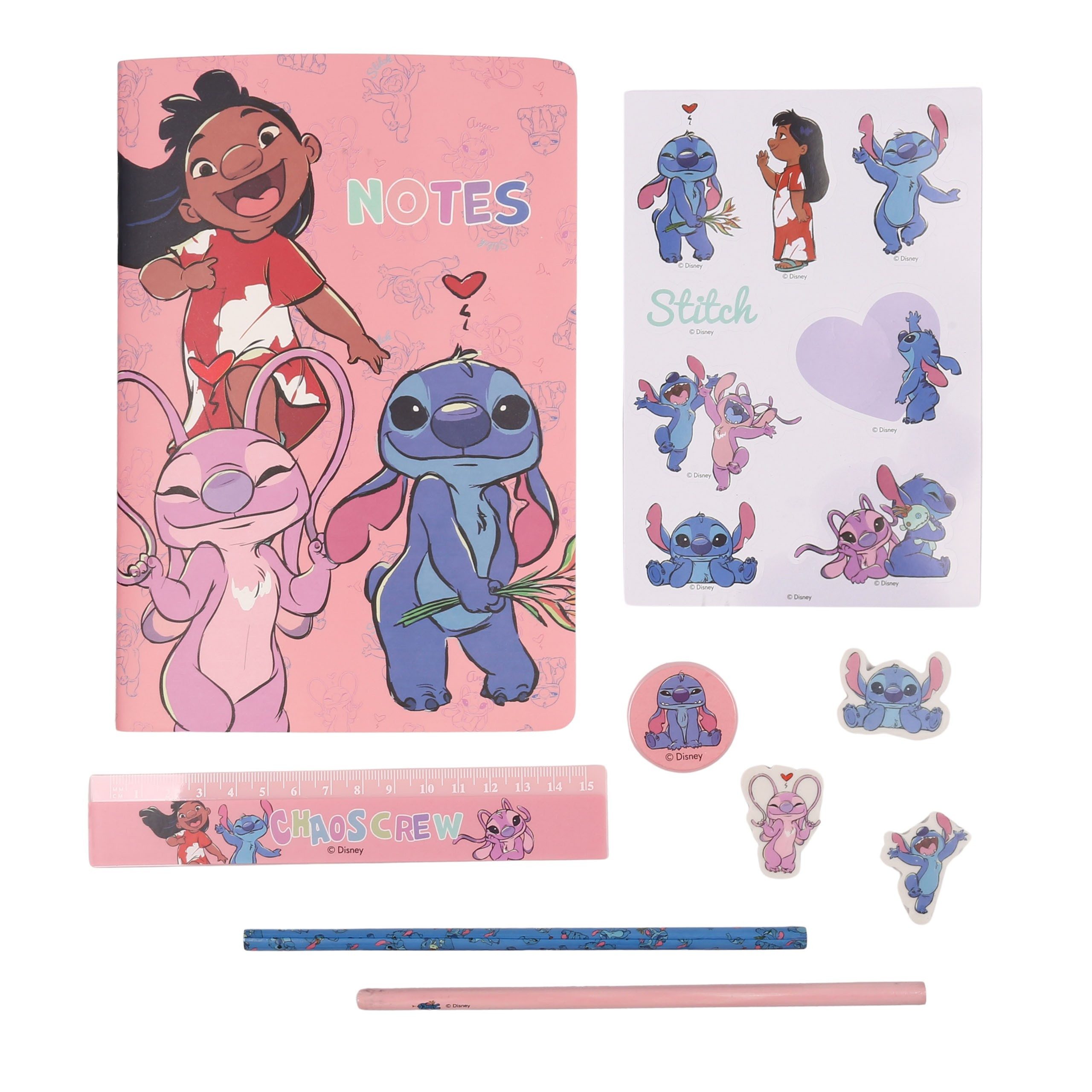 Disney Schulrucksack Disney Stitch Kinderrucksack transparent + Zubehör 24x21x6 cm