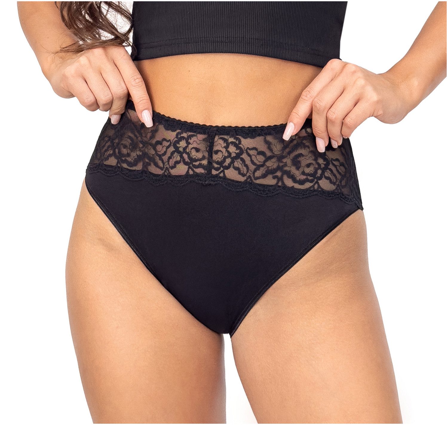 Donna Taillenslip 244 (2-St) Damen 2er Pack Taillen Slips Unterhosen florale Spitze Viskose