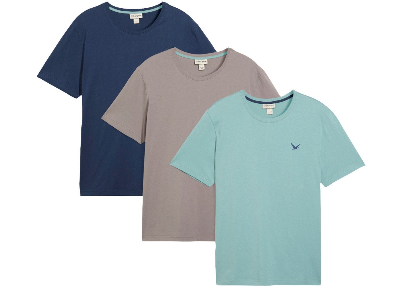 bonprix T-Shirt (Packung, 3-tlg., 3er) Regular Fit, Kurzarm, für den Alltag, aus Baumwolle und Viskose