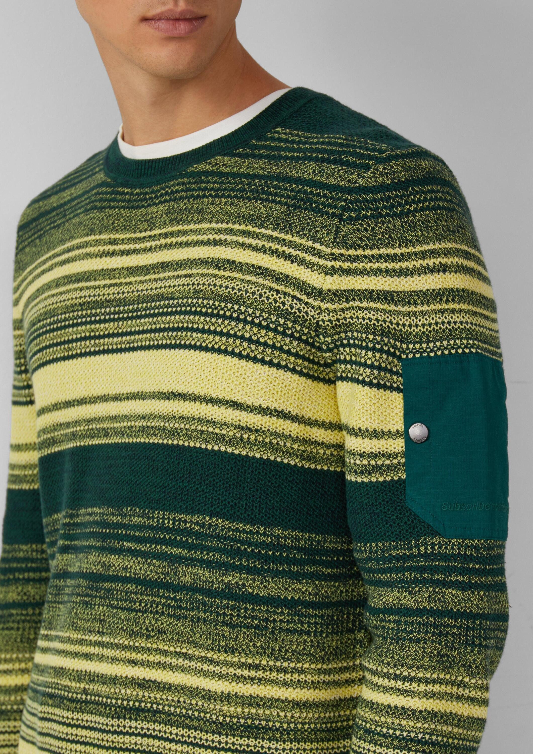 s.Oliver Longpullover Strickpullover Gestreifter Strickpullover aus Baumwolle mit Ärmeltasche