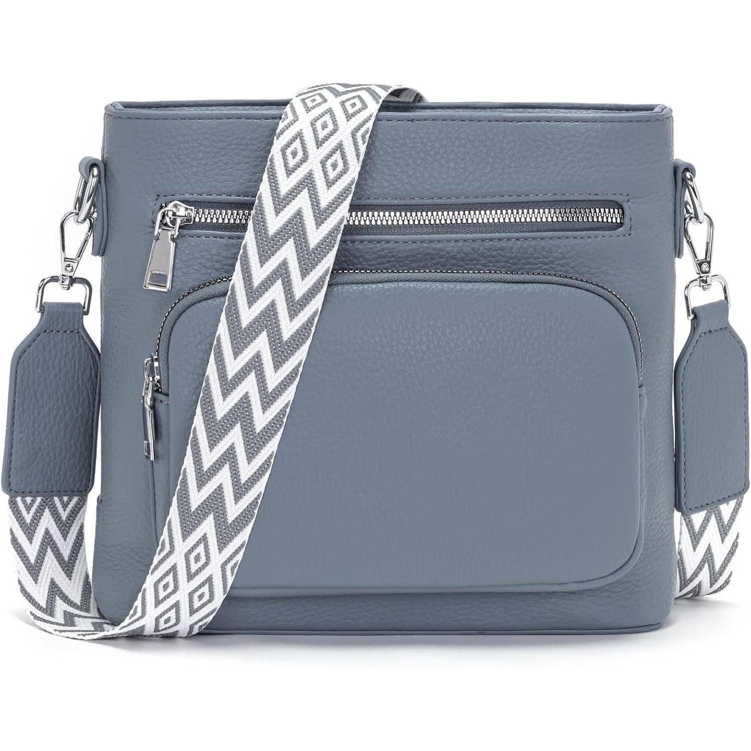 LuxusKollektion Umhängetasche Handtasche Damen Umhängetasche Crossbody Leder Graublau A-graublau