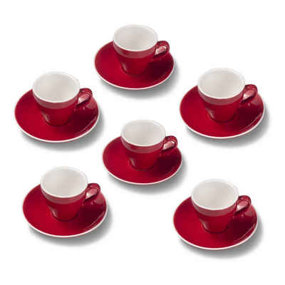 Terra Home Espressotasse extra dickwandiges Espressotassen-Set, Rot glossy 90 ml, Porzellan, Spülmaschinen und Mikrowellen geeignet 6er Set