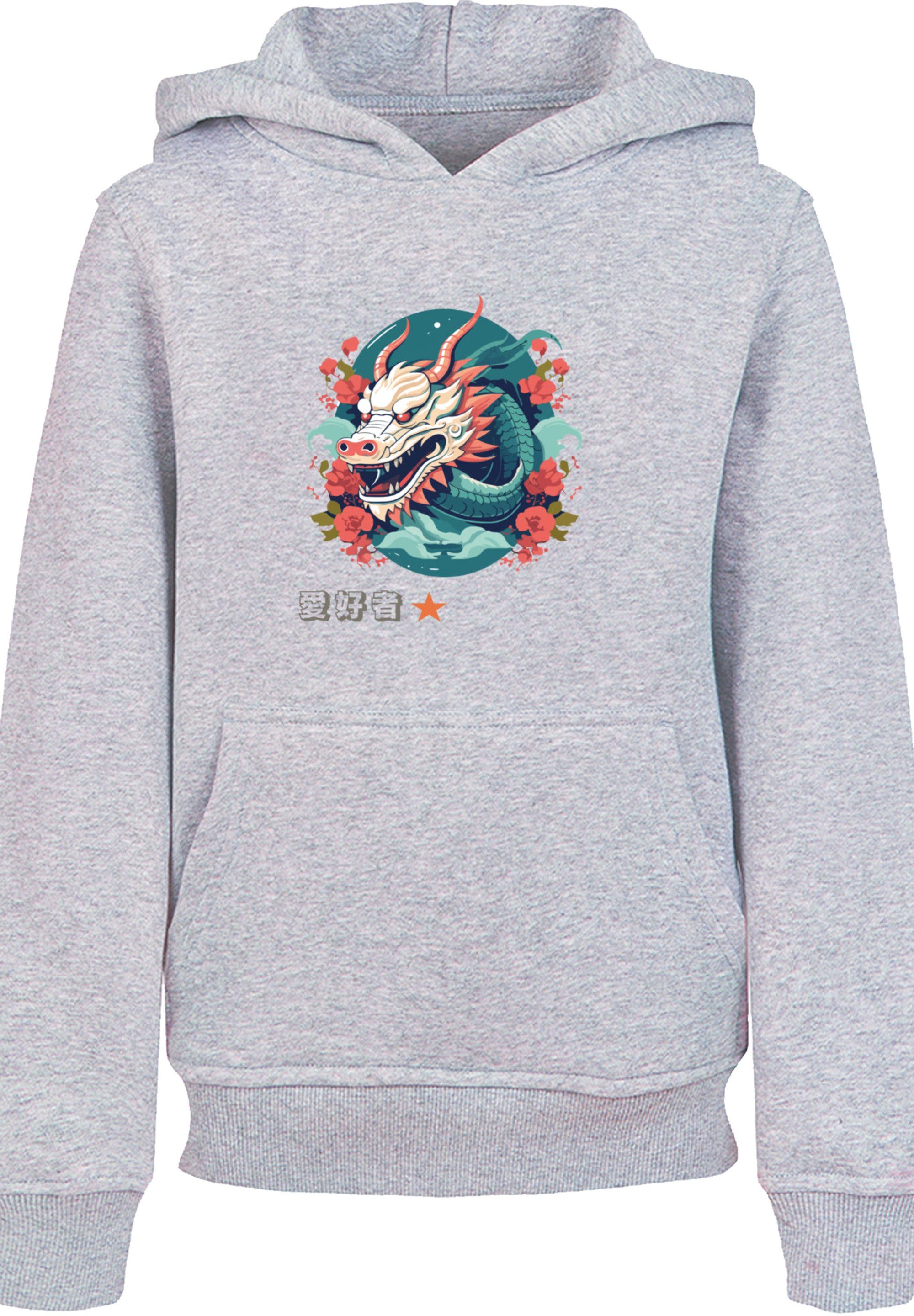 F4NT4STIC Kapuzenpullover heather grey Drache Print mit Blumen