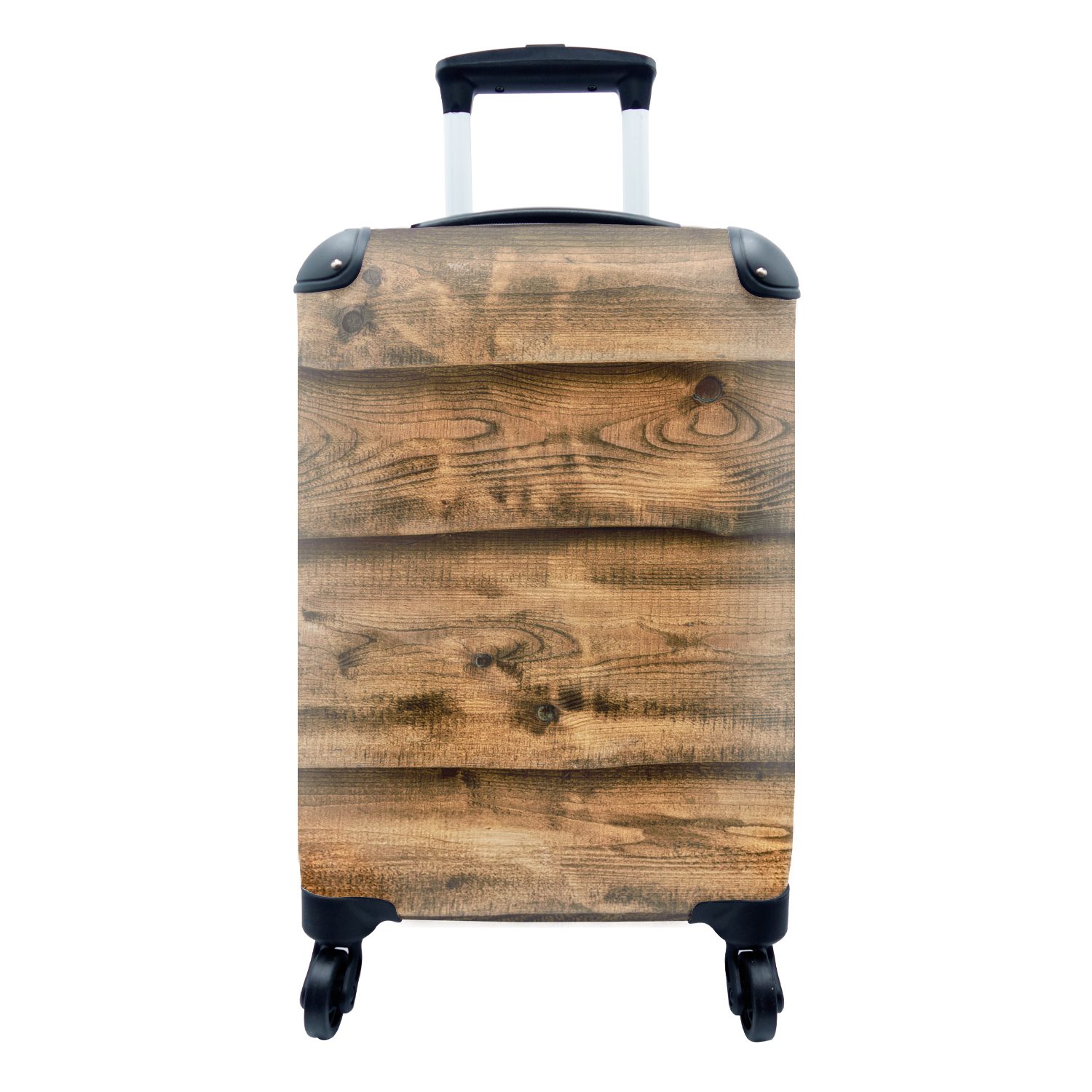 MuchoWow Handgepäckkoffer Regal - Holz - Retro, 4 Rollen, Reisetasche mit rollen, Handgepäck für Ferien, Trolley, Reisekoffer