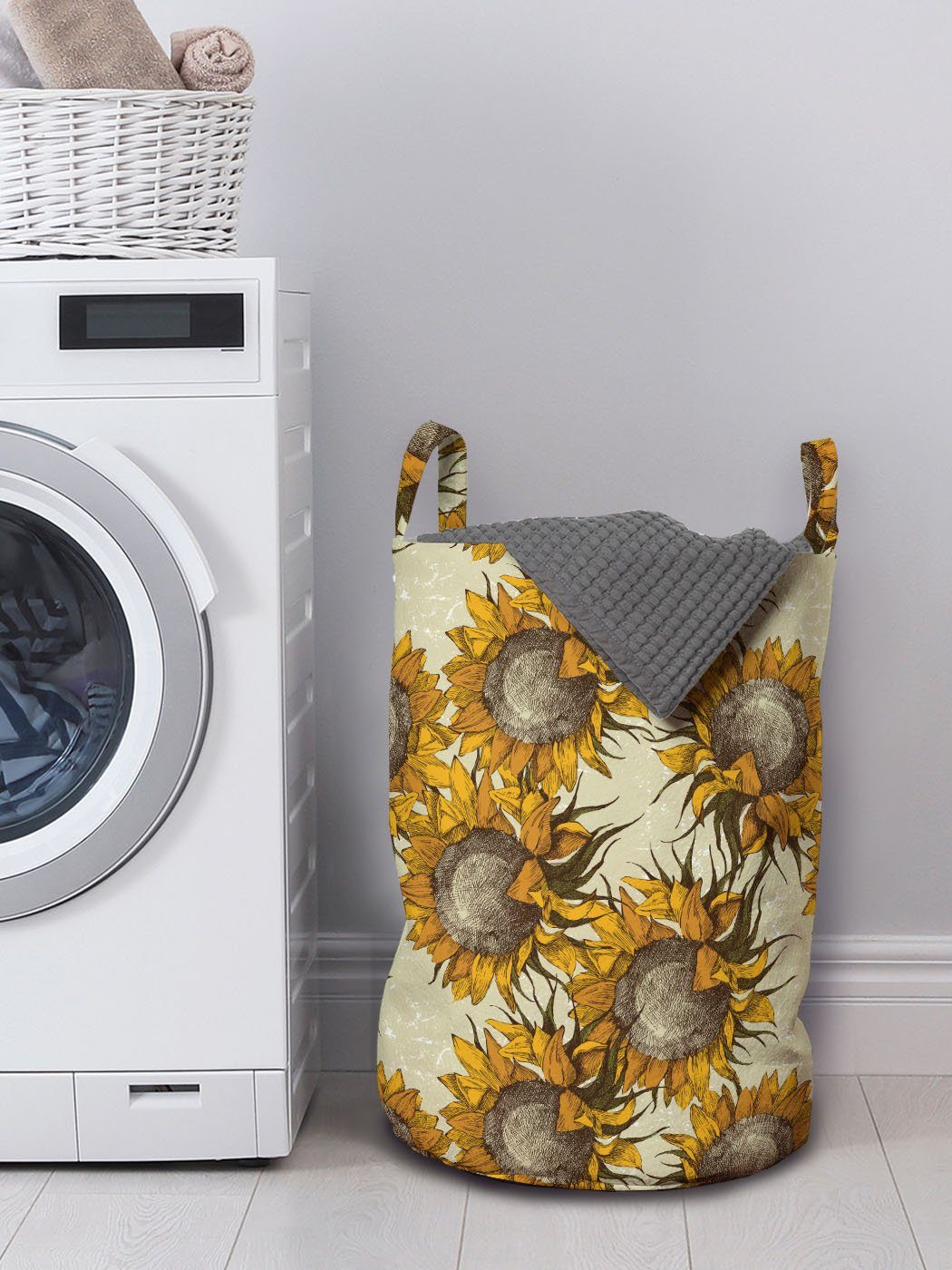 Wäschekorb Waschsalons, Ornament Kordelzugverschluss Griffen Nature Vintage Wäschesäckchen Abakuhaus für mit Sonnenblume