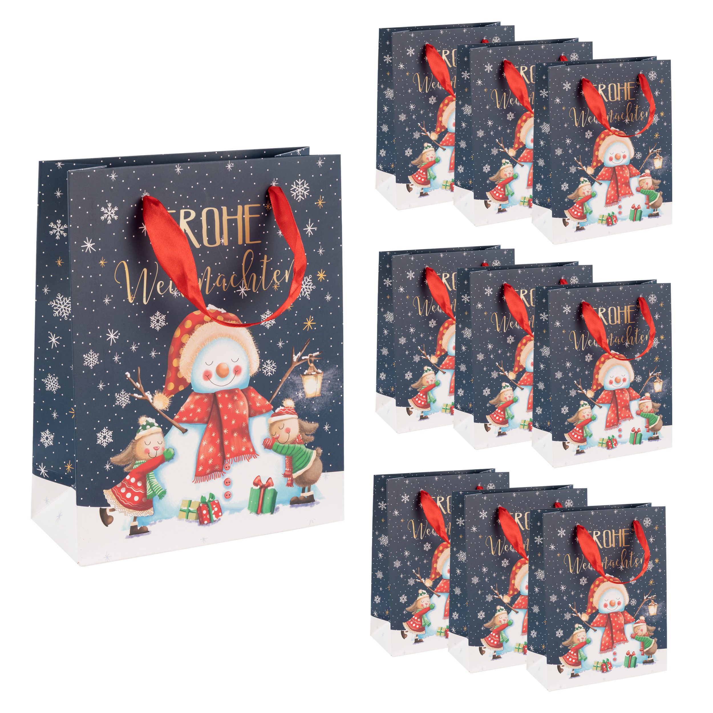 Idena Geschenkpapier Idena Bundle Geschenktaschen Schneemann blau 23x18x8cm 10 Stück