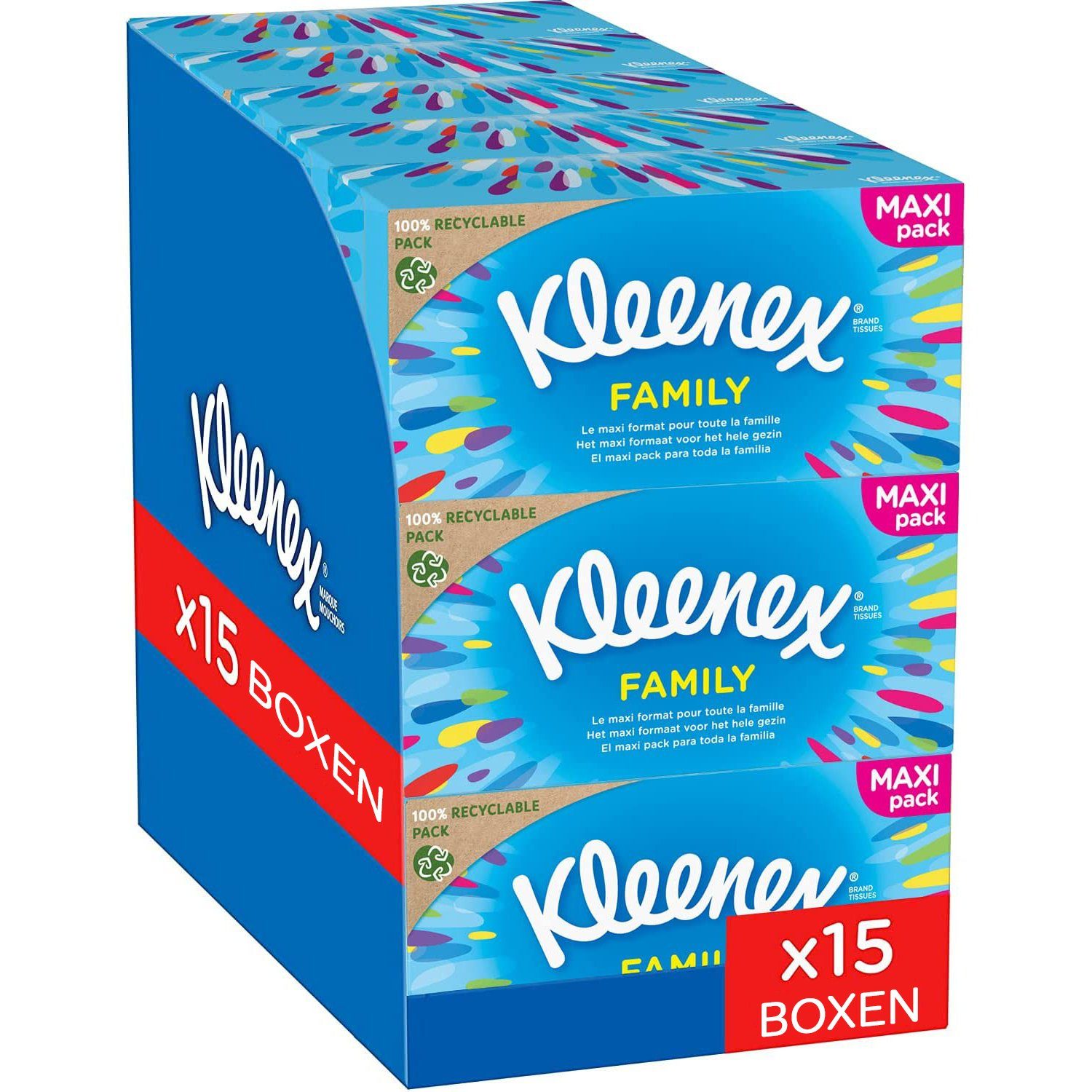 KLEENEX Kosmetiktücher Original Kosmetiktücher-Box, 2-lagig, 15x 128 Tücher, Großpackung (Vorratspackung 15 x 128 Tücher), Allzwecktücher, Taschentücher, Taschentuchbox