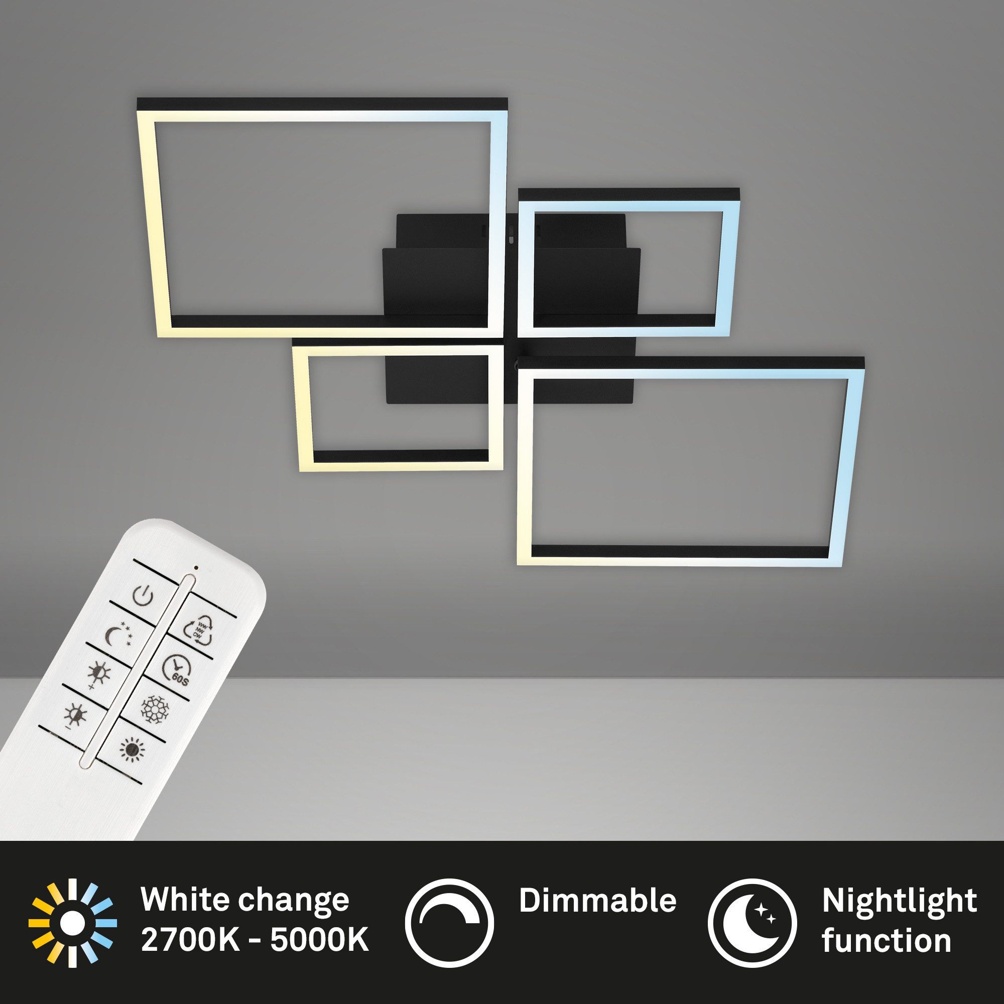 Briloner Leuchten Deckenleuchte LED Deckenlampe CCT stufenlos dimmbar Fernbedienung, LED fest integriert, 2700K - Extra - Warmweiß, CCT, stufenlos dimmbar, Fernbedienung, Nacht-/Timerfunktion