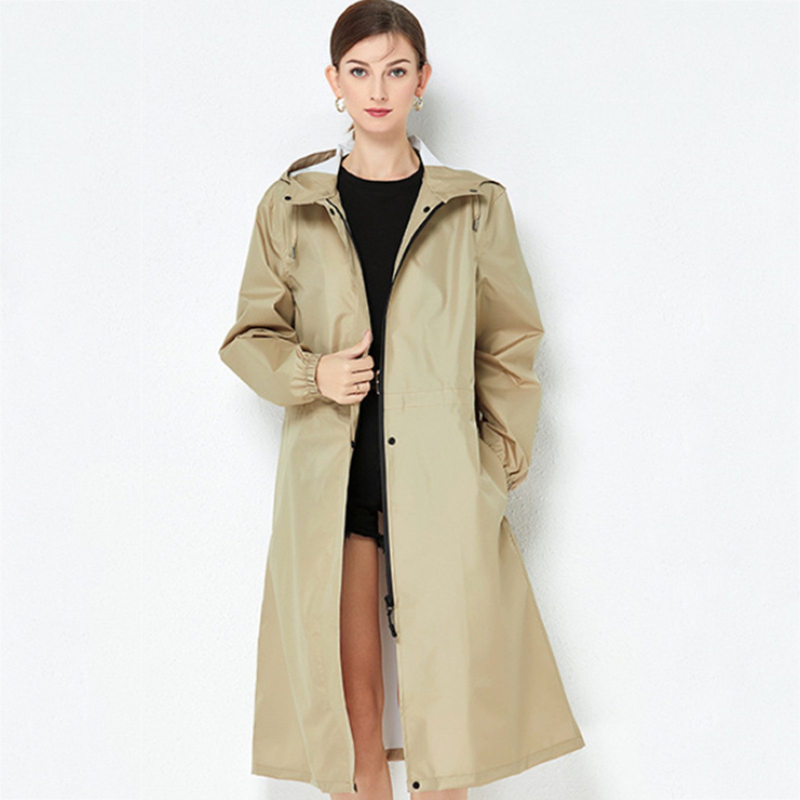 MOPUEA Regenjacke Lange Regenjacke Wasserdicht Winddicht Leicht Faltbar Outdoor Jacke (Regenjacke für Alltag, Reisen und wechselhaftes Wetter, Leicht faltbar, spart Platz im Rucksack oder Koffer) Wasserdicht, winddicht, leicht und pflegeleicht