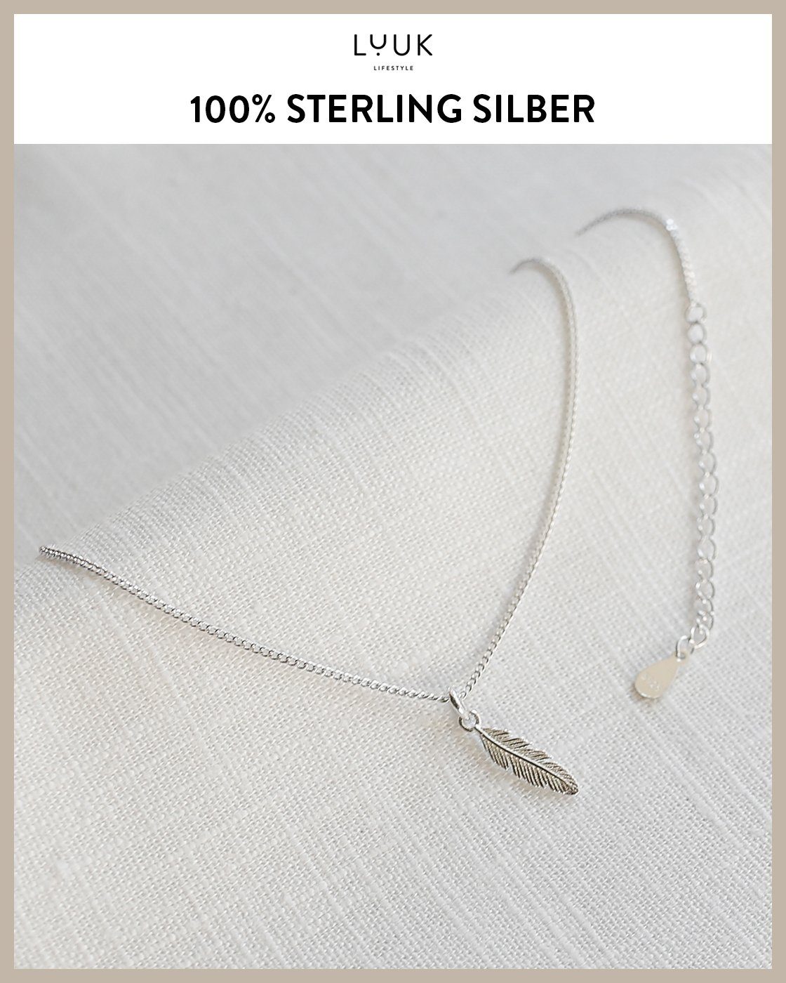 LUUK LIFESTYLE Silberkette Feder, aus reinem Sterling Silber 925, modernes Boho Design – Bild 4 von 5