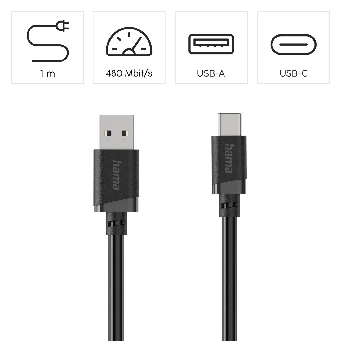 Hama USB-A auf USB-C Ladekabel 1 m schwarz USB-Kabel, USB Typ A, USB-C, (100 cm), Schnellladen, 480 Mbit/s, 3 A Strom, breite Kompatibilität – Bild 4 von 5