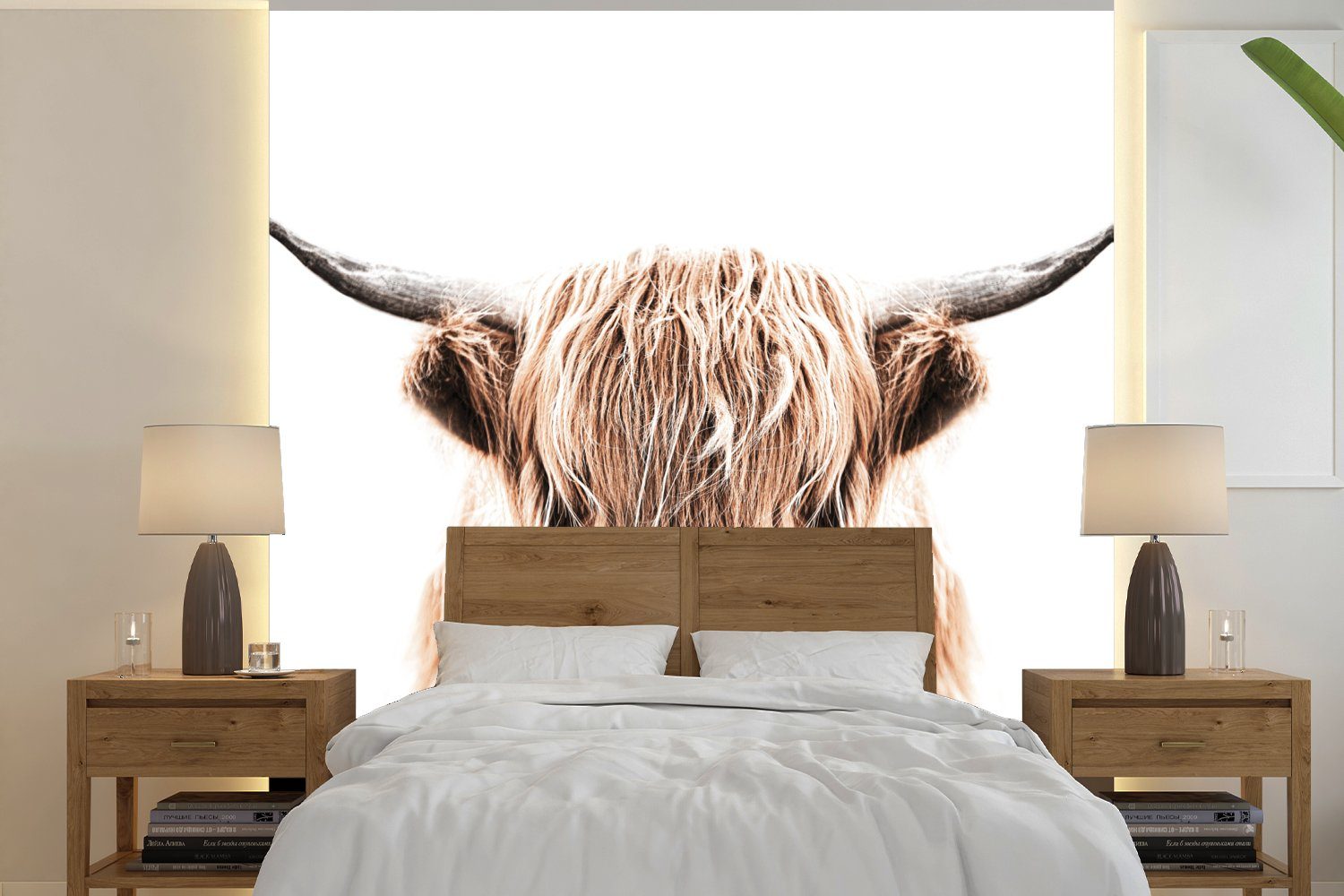 MuchoWow Fototapete Tiere - Schottischer Highlander - Kuh, Matt, bedruckt, (4 St), Vliestapete für Wohnzimmer Schlafzimmer Küche, Fototapete