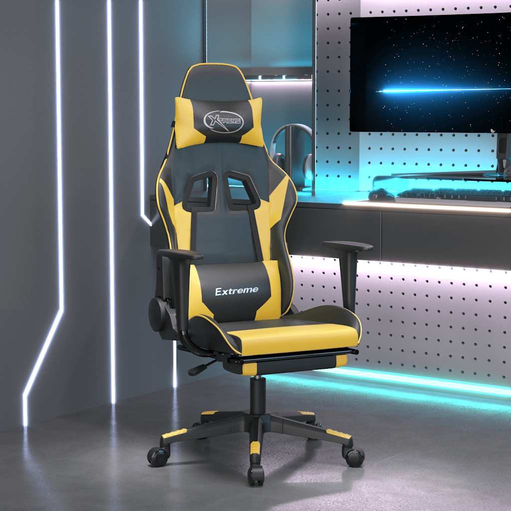 furnicato Gaming-Stuhl Schwarz und Gold 67 x 58 x (118-128) cm (1 St), Bürostuhl mit Massagefunktion, Liegefunktion und Fußstütze