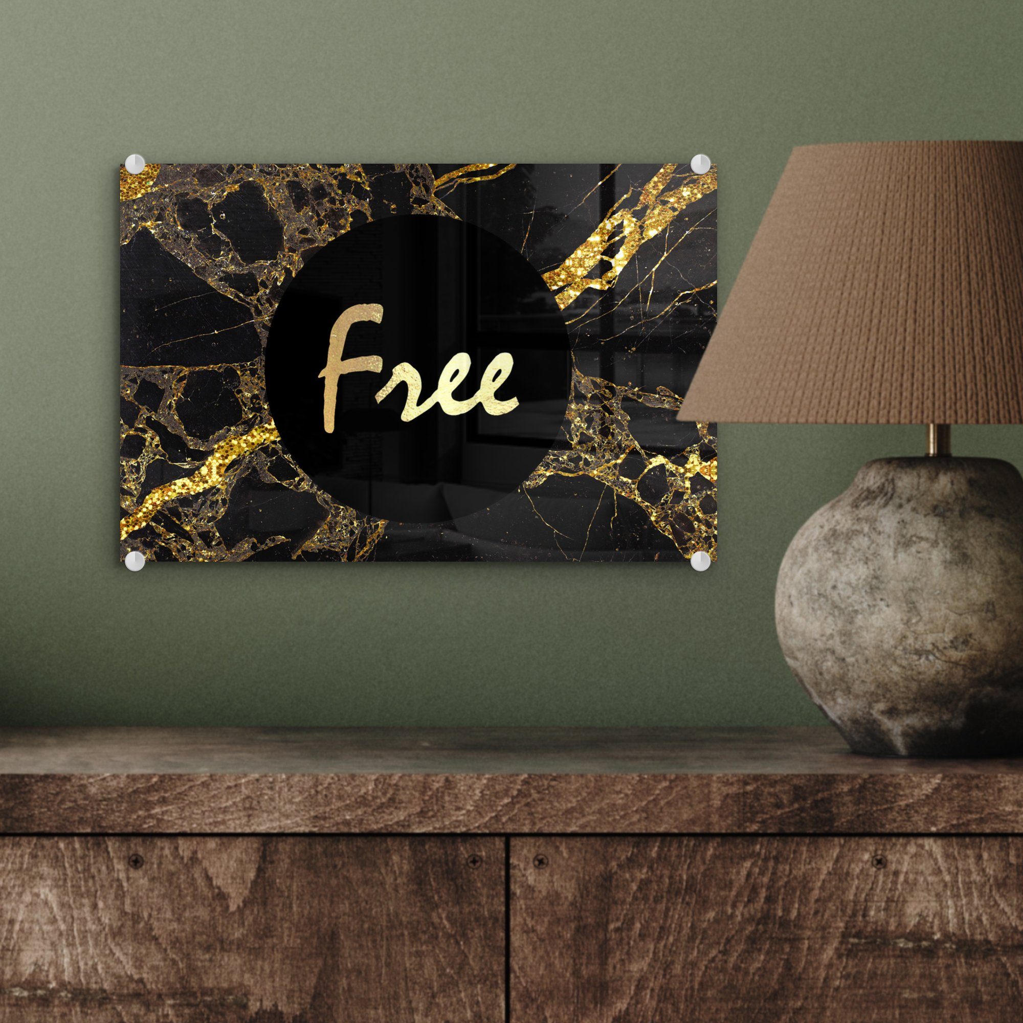 - - MuchoWow Glas Wandbild Marmor, - - Kostenlos Foto Glasbilder auf Acrylglasbild St), Zitate - Bilder - Wanddekoration Gold Glas (1 auf