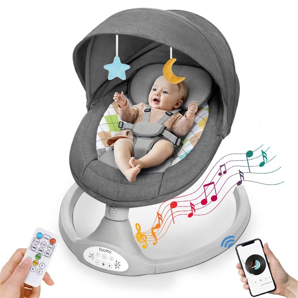 MECO Babyschaukel elektrische Babywippe 5 Gang einstellbar, mit Moskitonetz, Musik & Timer max. 9kg