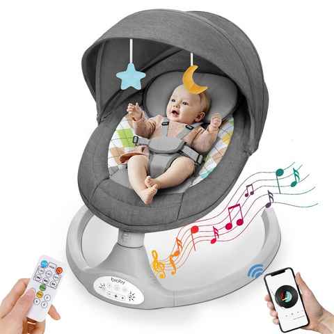 MECO Babyschaukel elektrische Babywippe 5 Gang einstellbar, mit Moskitonetz, Musik & Timer max. 9kg