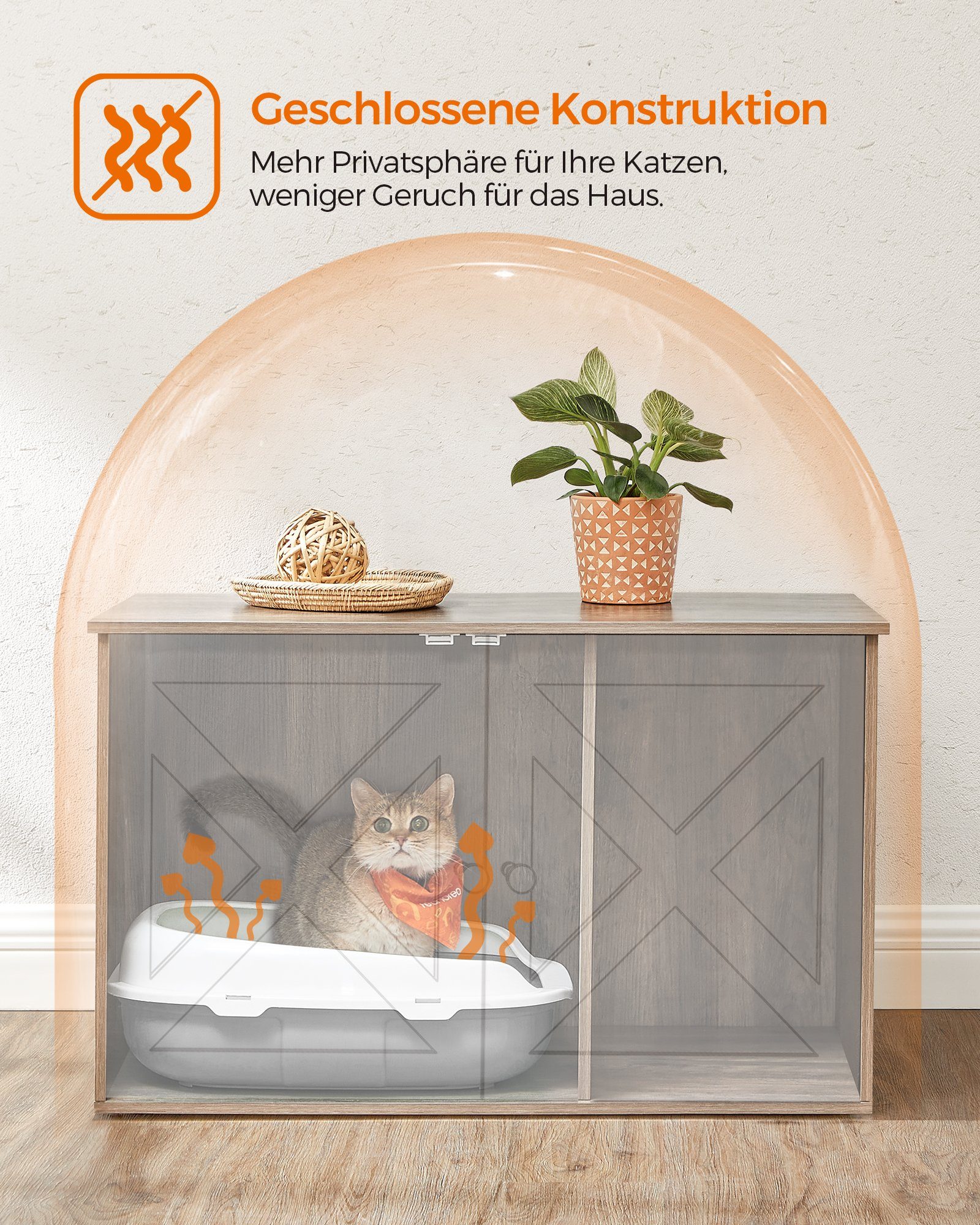 FEANDREA Katzentoilette Katzenhaus, Katzenklo-Schrank, mit Herausnehmbarer Trennwand, Tisch