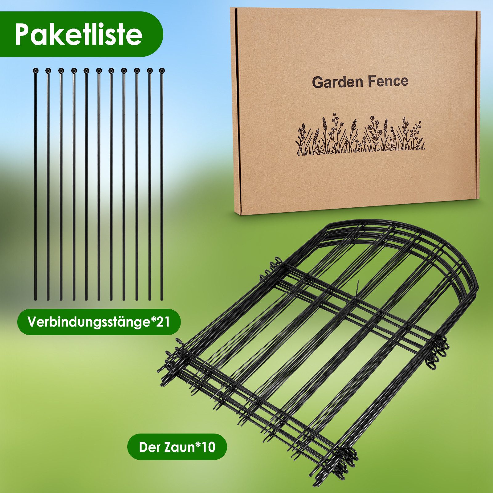 BlingBin Gartenzaun Metall Gartenzaun 3,3 m Bogenform, (10er-Packung, 1-St., 10er Set Beetzaun mit Erdspießen oder Klicksystem, Rostfrei), Dekorativer Rasenzaun für Garten, Hof & Terrasse
