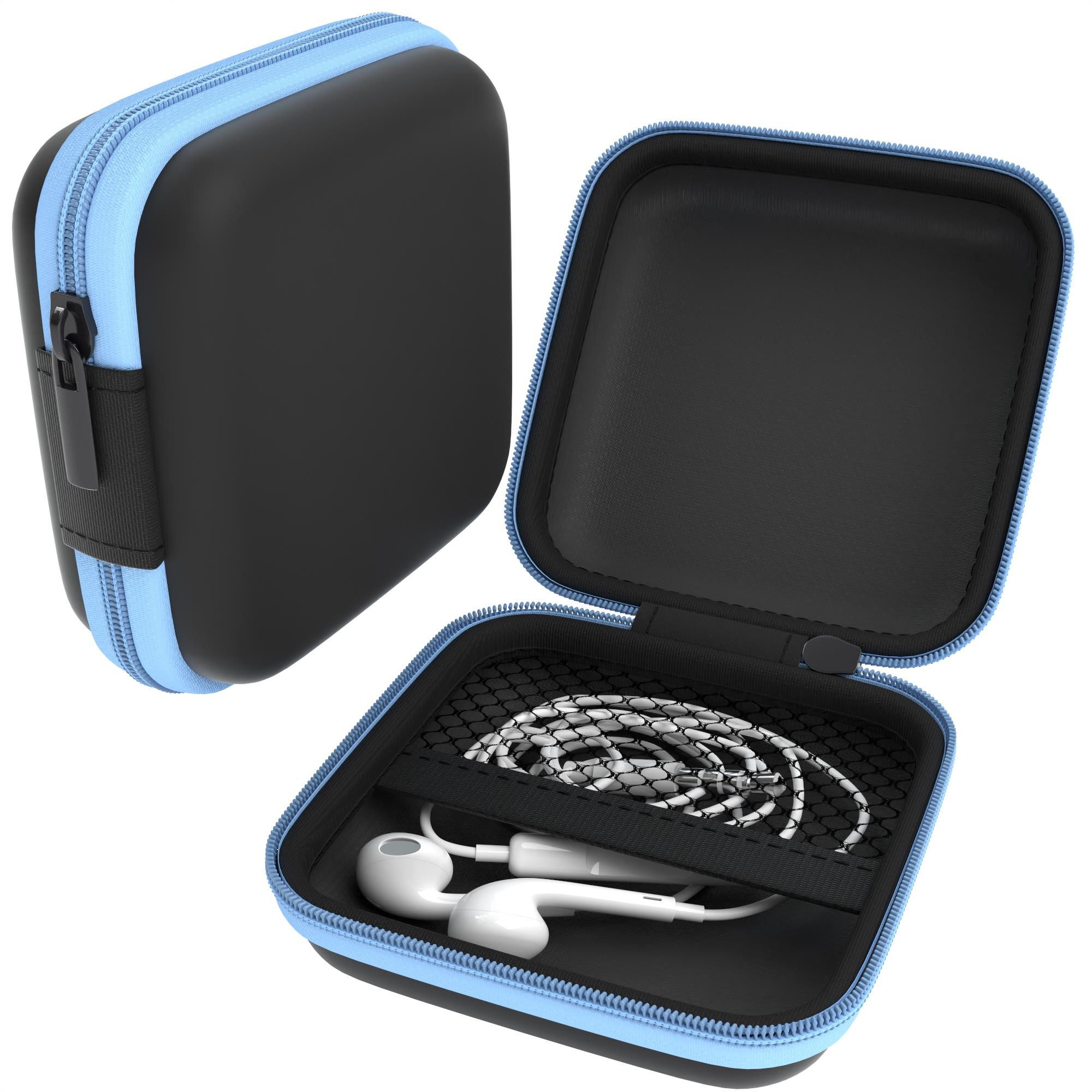 EAZY CASE Kopfhörer-Schutzhülle Universal Tasche für In-Ear Kopfhörer mit Netzfach, Kopfhörerschutz klein mit Reißverschluss Netzfach stoßfest Hellblau