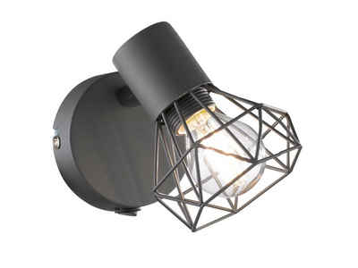 FISCHER & HONSEL LED Wandleuchte, mit Schalter Ein/Aus, LED wechselbar, Warmweiß, Strahler Gitter-Lampe Grau Wand-Montage Innen - Bettleuchte Nachttisch