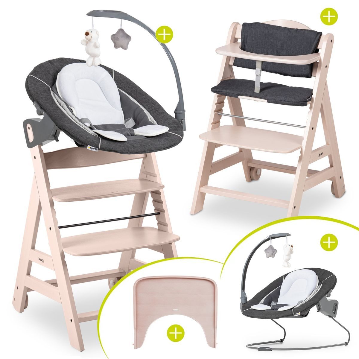Hauck Hochstuhl Beta Plus Whitewashed Newborn SetWippe Deluxe, Holz Babystu günstig online kaufen