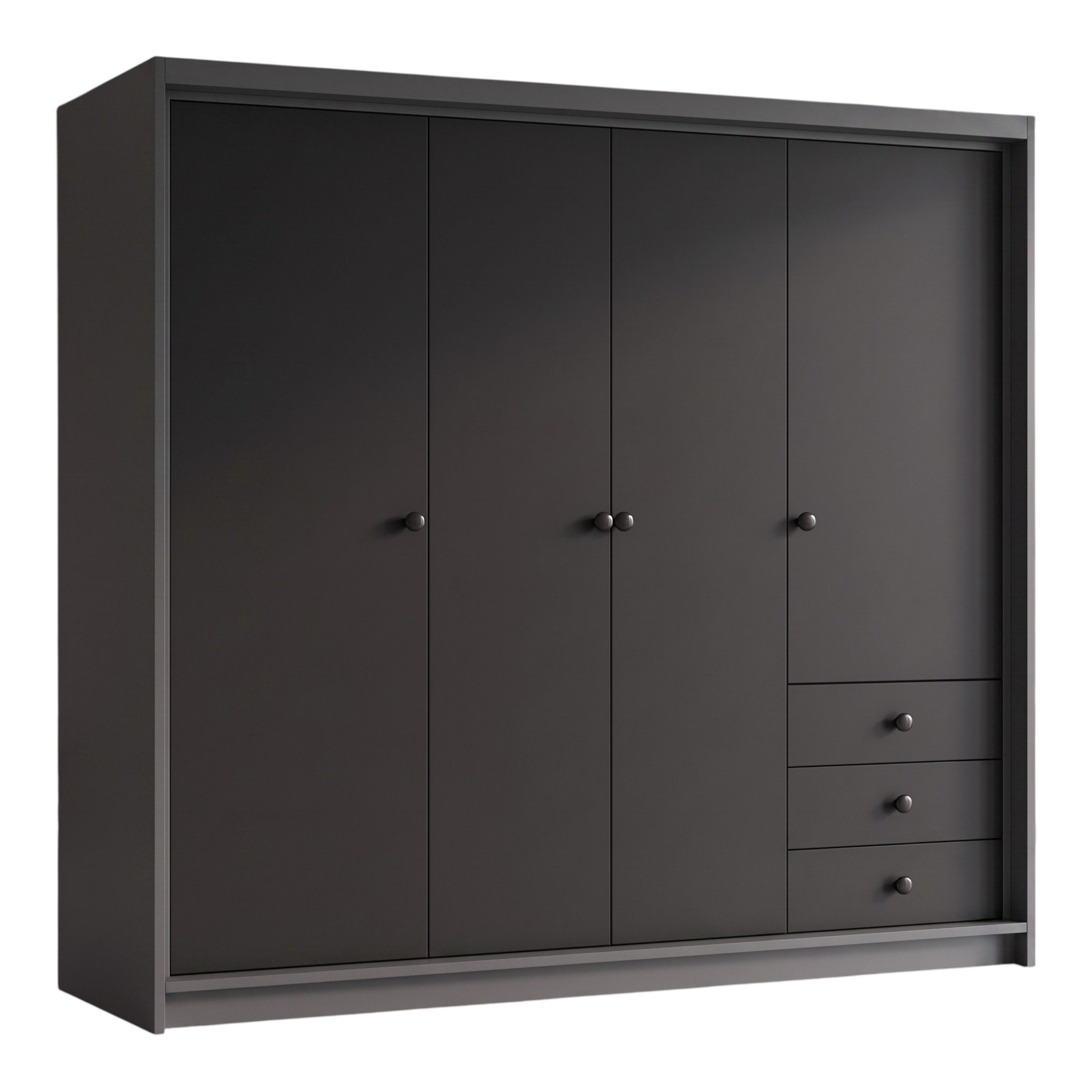 A&J MöbelLand GmbH Drehtürenschrank FALKEN– viertüriger Kleiderschrank 200 cm (Geräumiger viertüriger Kleiderschrank mit Schubladen. Geräumiger Schrank mit einer Breite von 200 cm und Schubladen, ideal zur Aufbewahrung von Kleidung und Accessoires. Viel S