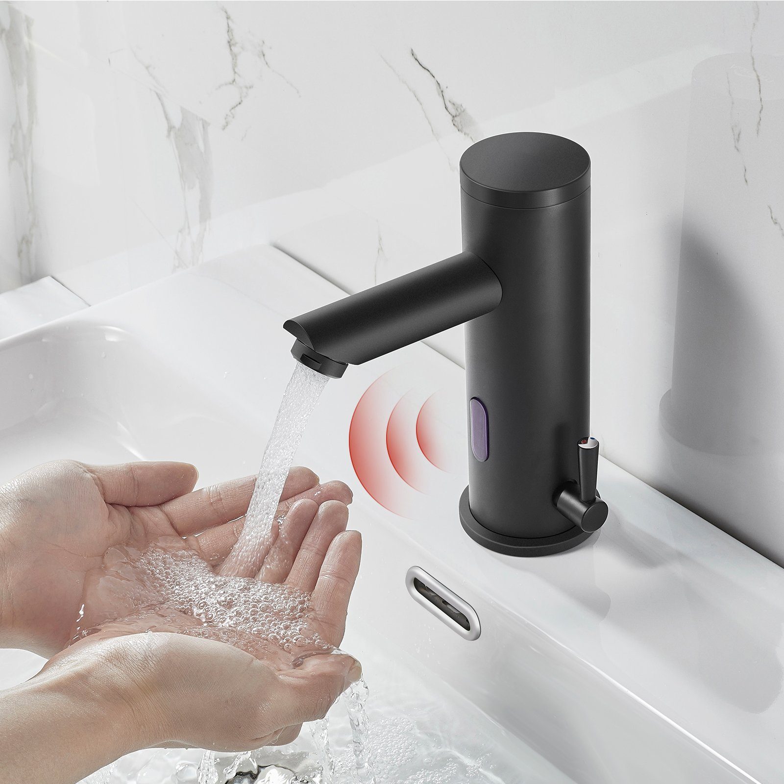 AuraLum pro Waschtischarmatur Infrarot Sensor Wasserhahn Automatik Waschtischarmatur Schwarz Küchenarmatur Waschbecken Mischbatterie