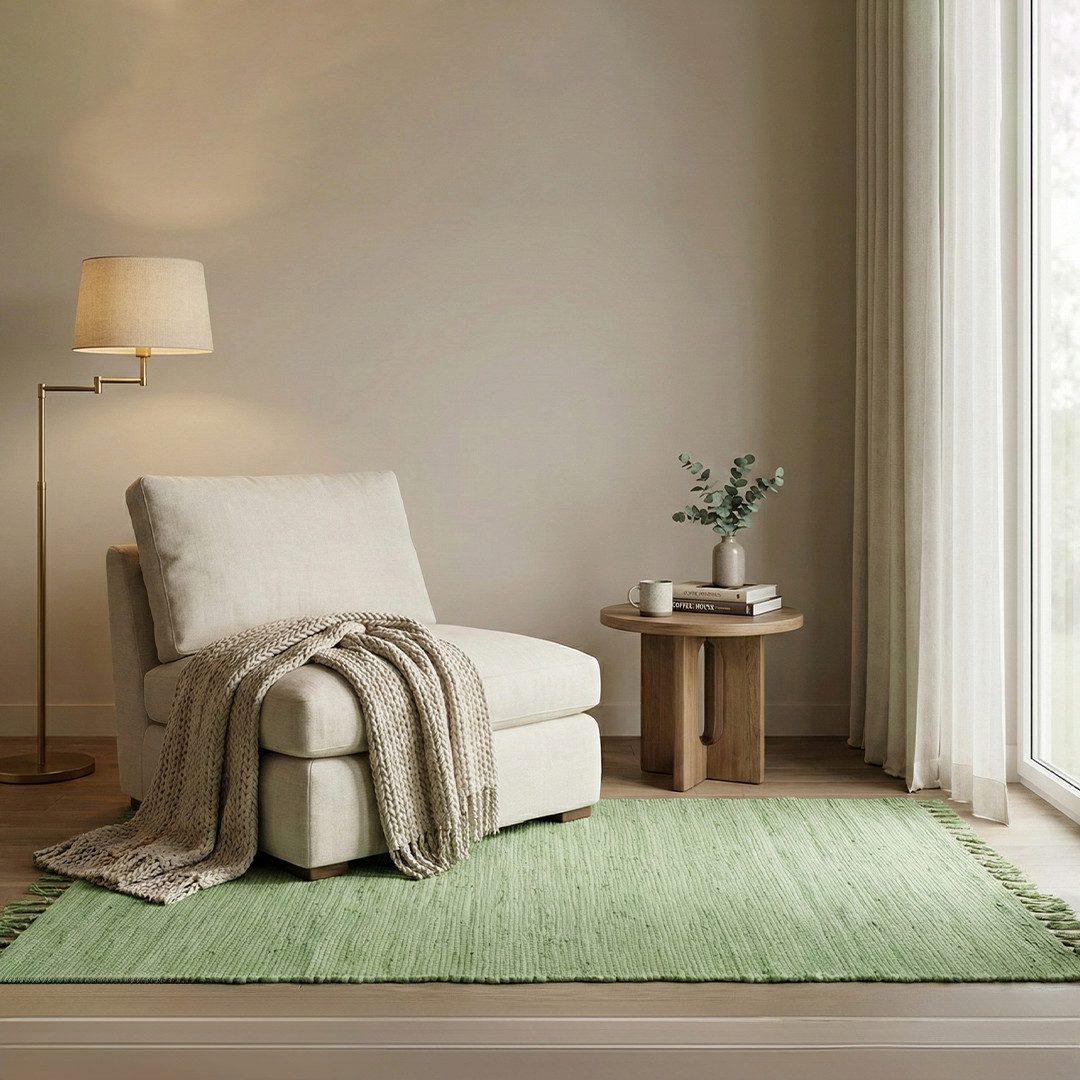 Elegant Floors Teppich Chindi Grün, rechteckig, Höhe: 9 mm, handgewebt, Rechteckig, Höhe: 9 mm, Weiche Haptik, pflegeleicht und für Fußbodenheizung geeignet – Bild 2 von 3