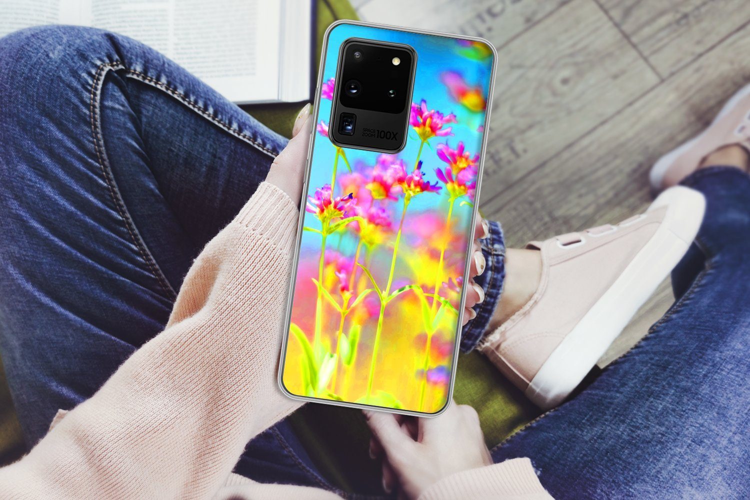 MuchoWow Handyhülle für Samsung Galaxy S20 Ultra Blumen - Kunst - Psychedelisch, Phone Case, Silikon, Schutzhülle Dünn