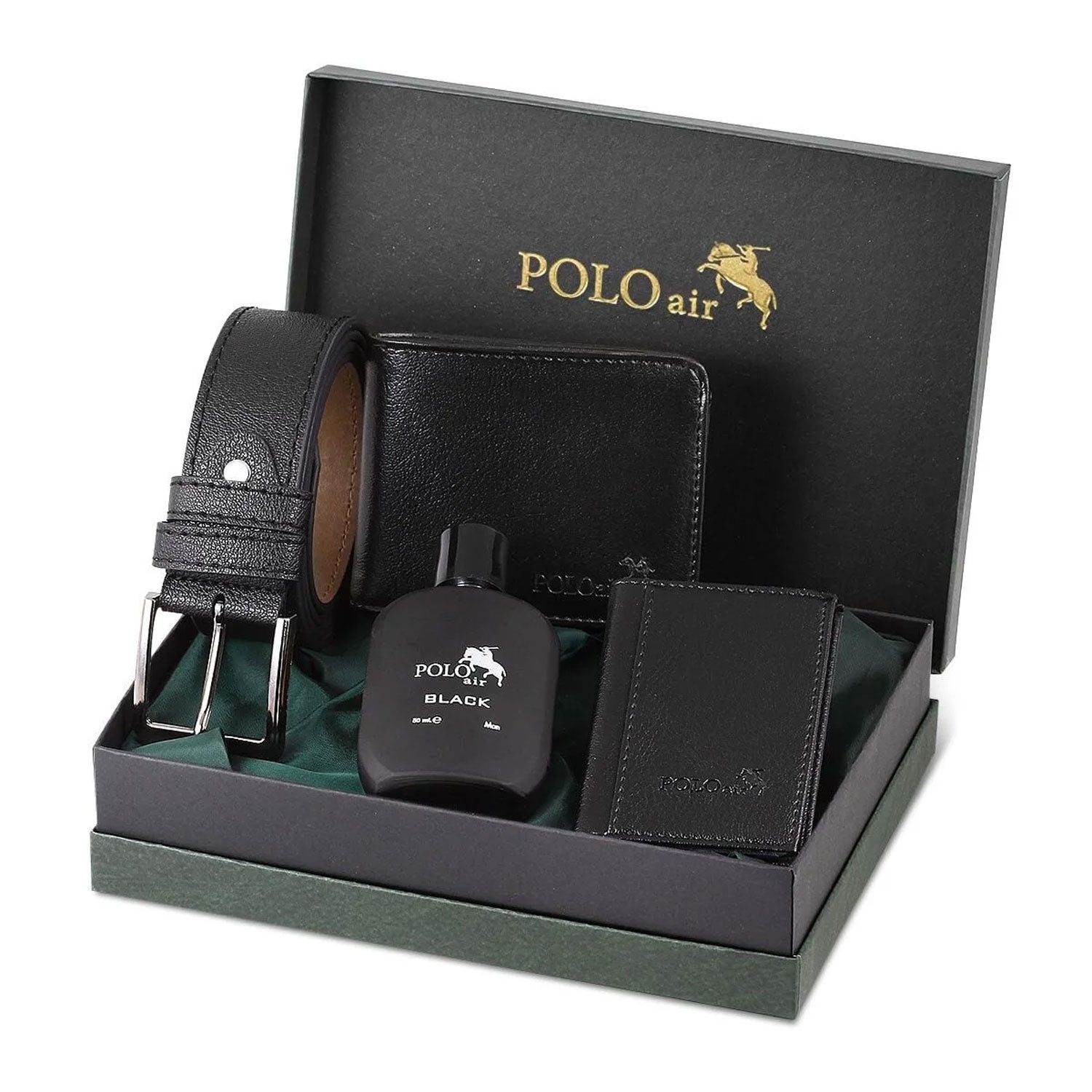 Jungengel Herrendiener Luxus Leder Geschenk Set 5-Teilig Gürtel, Parfüm, Geldbörse Herren, (Set, 4 St., All in One), Luxuriöses 4-teiliges Herren-Set, Ideales Geschenk für Männer
