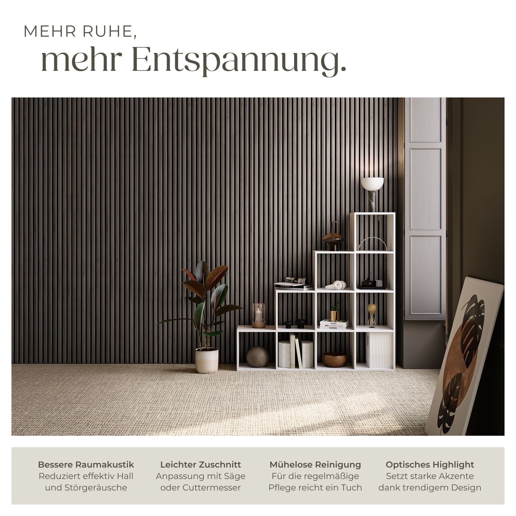 tectake Wandpaneel Akustikpaneele aus MDF und Echtholzfurnier - Eiche grau, BxL: 60x120 cm, (Holzpaneele Sonic Wall, 2-tlg., Größe flexibel anpassbar) schallabsorbierender Filz, einfache Montage mit Kleber oder Schrauben